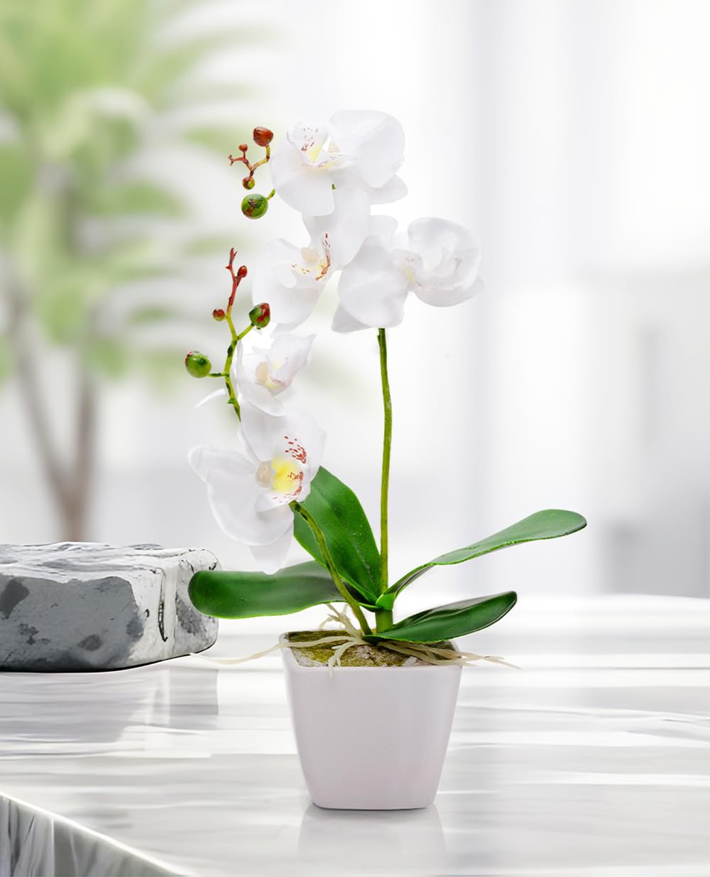 Restaurantware Faux Fiore White Orchid - White Pot - Faux Plants - 13.4"" - 1ct Box