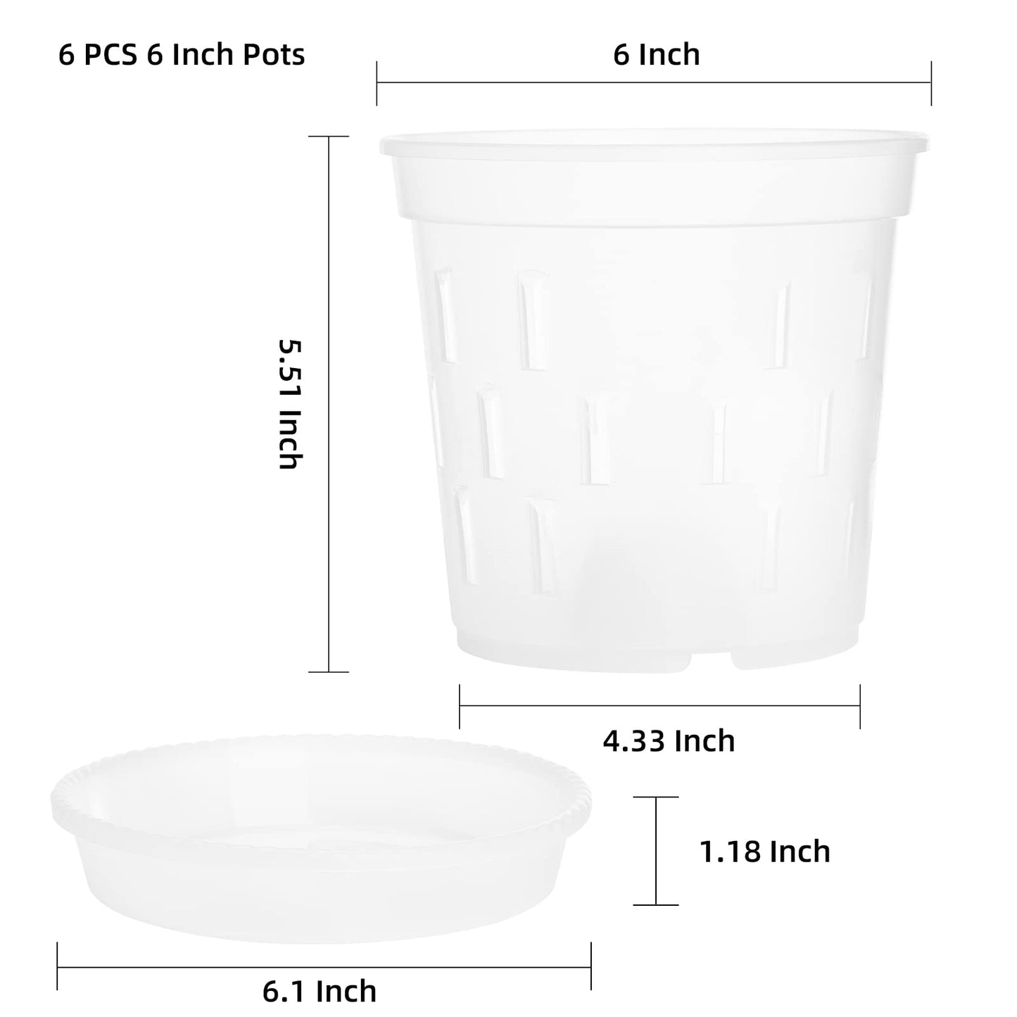 TRUEDAYS 4 Pack Orchid Pot with Saucers Garden Pot 5 Inch Clear Plastic Plant Pots with Drainage Holes for Indoor Outdoor Plants
