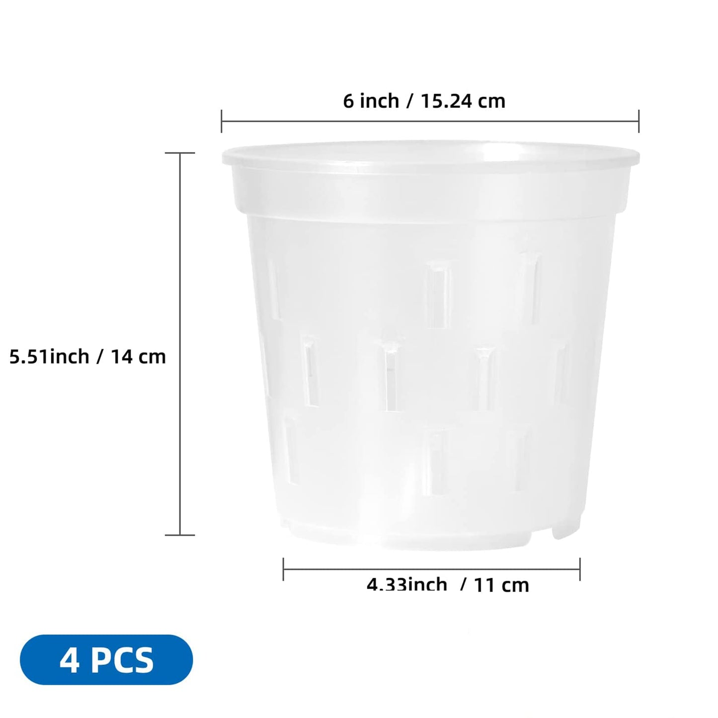 TRUEDAYS 4 Pack Orchid Pot with Saucers Garden Pot 5 Inch Clear Plastic Plant Pots with Drainage Holes for Indoor Outdoor Plants
