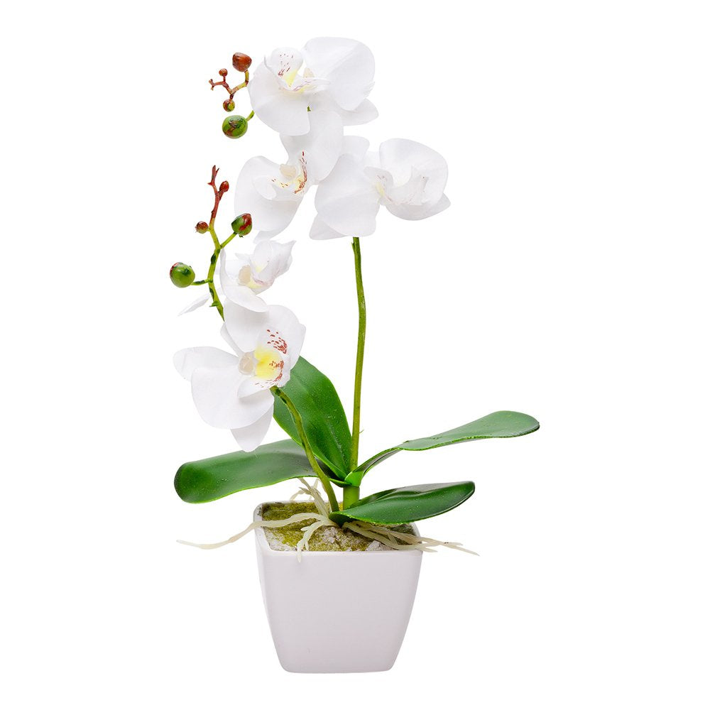 Restaurantware Faux Fiore White Orchid - White Pot - Faux Plants - 13.4"" - 1ct Box
