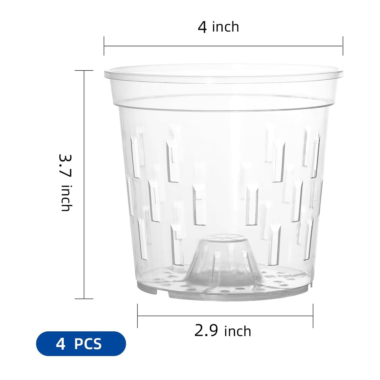 TRUEDAYS 4 Pack Orchid Pot with Saucers Garden Pot 5 Inch Clear Plastic Plant Pots with Drainage Holes for Indoor Outdoor Plants