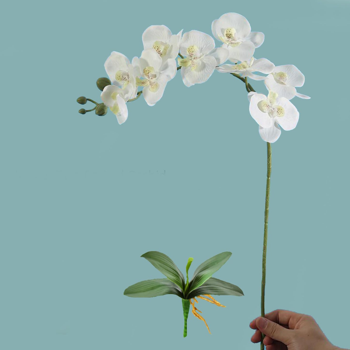 JEVA 1pack Artificial Orchid Flower Artificial Yellow Phalaenopsis Orchid Flower Arrangements Faux Orchid Flower in Gold Pot Orchid Centerpiece for Dining Room Table