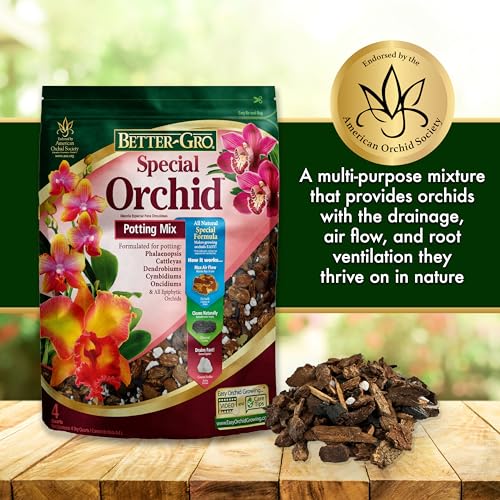 Better-Gro Special Orchid Mix - Premium Grade Orchid Bark Potting Mix for Potting, Repotting, Enhanced Drainage, Air Flow & Root Ventilation, Ideal for Phalaenopsis, Cattleyas, Dendrobiums - 4 Quarts
