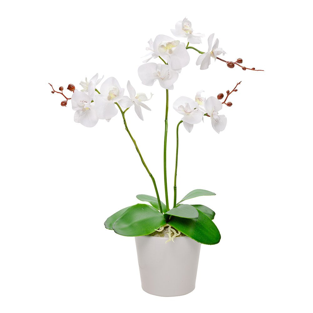 Restaurantware Faux Fiore White Orchid - White Pot - Faux Plants - 13.4"" - 1ct Box