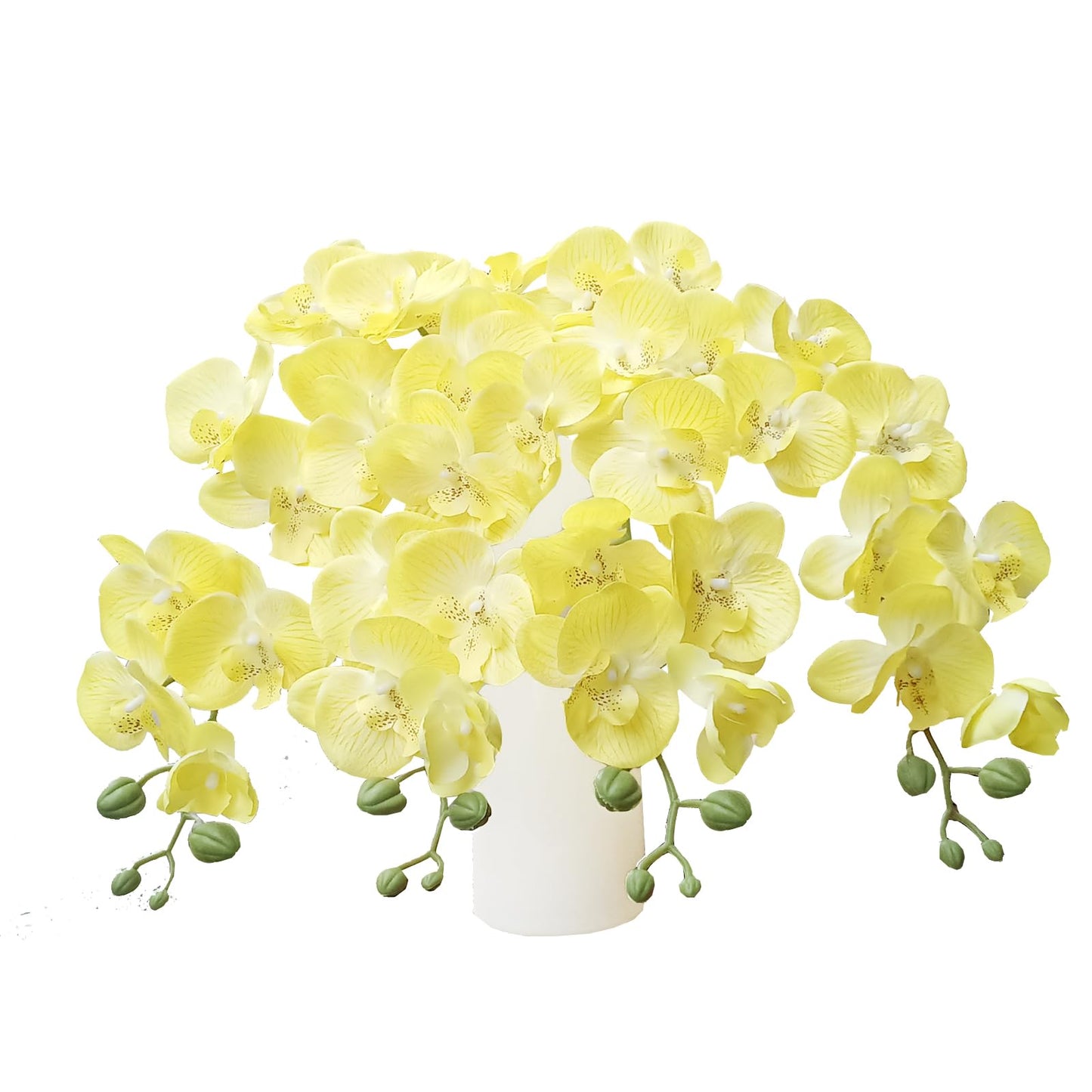 JEVA 1pack Artificial Orchid Flower Artificial Yellow Phalaenopsis Orchid Flower Arrangements Faux Orchid Flower in Gold Pot Orchid Centerpiece for Dining Room Table