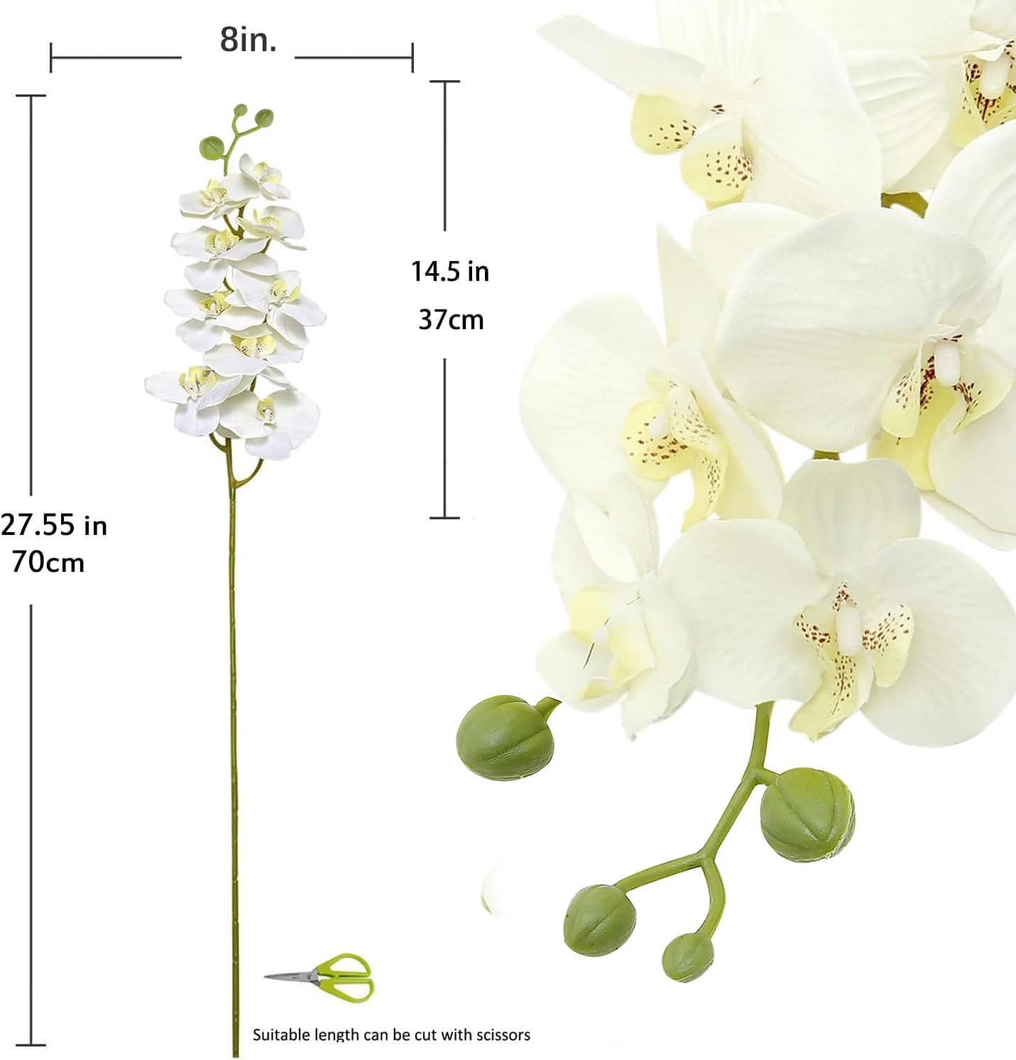 JEVA 1pack Artificial Orchid Flower Artificial Yellow Phalaenopsis Orchid Flower Arrangements Faux Orchid Flower in Gold Pot Orchid Centerpiece for Dining Room Table