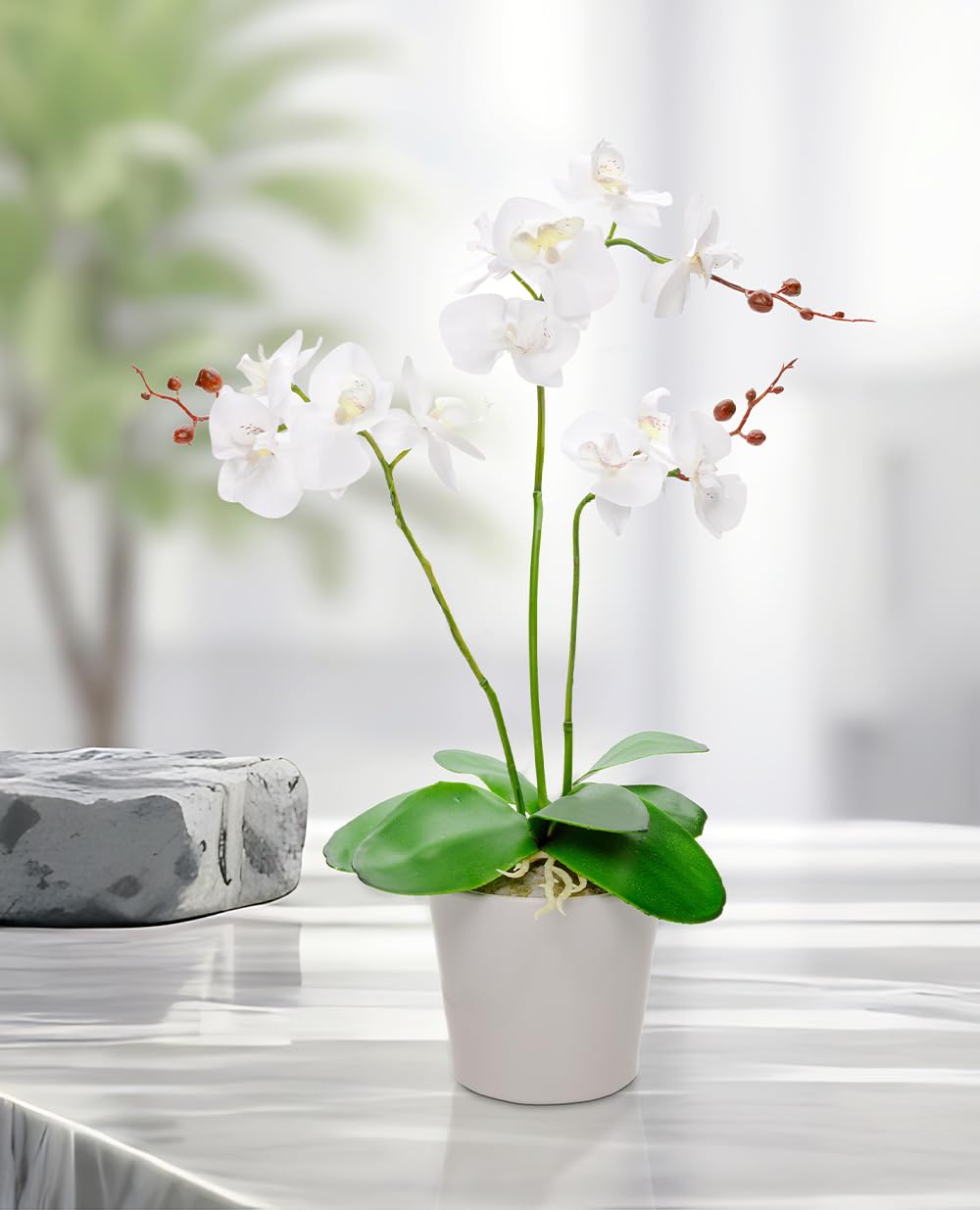 Restaurantware Faux Fiore White Orchid - White Pot - Faux Plants - 13.4"" - 1ct Box