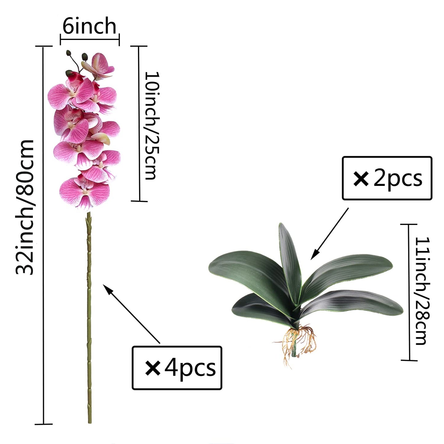 FagusHome 32" Artificial Phalaenopsis Flowers 4 Pcs with 2 Bundles Leaves Artificial Orchid Flowers Stem Plants Fake Butterfly Phalaenopsis Flowers for Home Wedding Party Décor (Yellow)