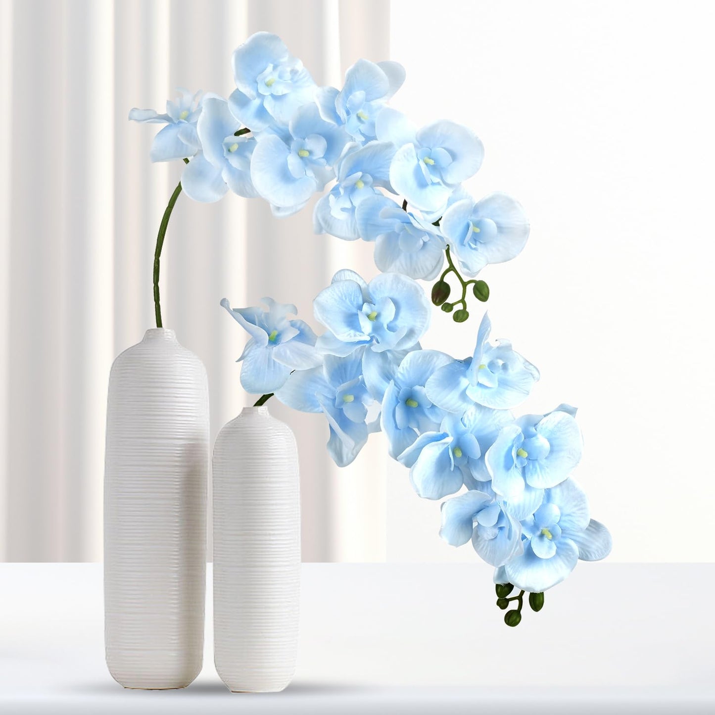 JEVA 1pack Artificial Orchid Flower Artificial Yellow Phalaenopsis Orchid Flower Arrangements Faux Orchid Flower in Gold Pot Orchid Centerpiece for Dining Room Table