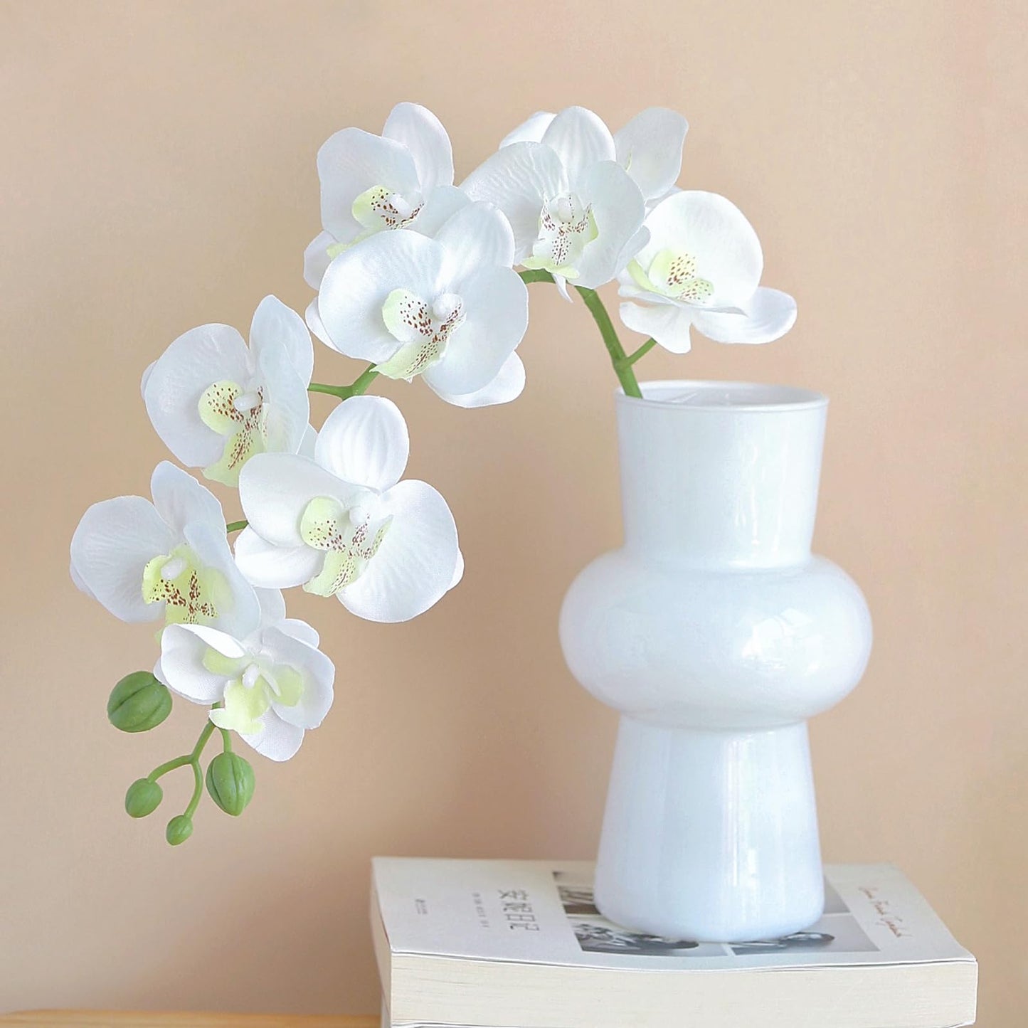 JEVA 1pack Artificial Orchid Flower Artificial Yellow Phalaenopsis Orchid Flower Arrangements Faux Orchid Flower in Gold Pot Orchid Centerpiece for Dining Room Table