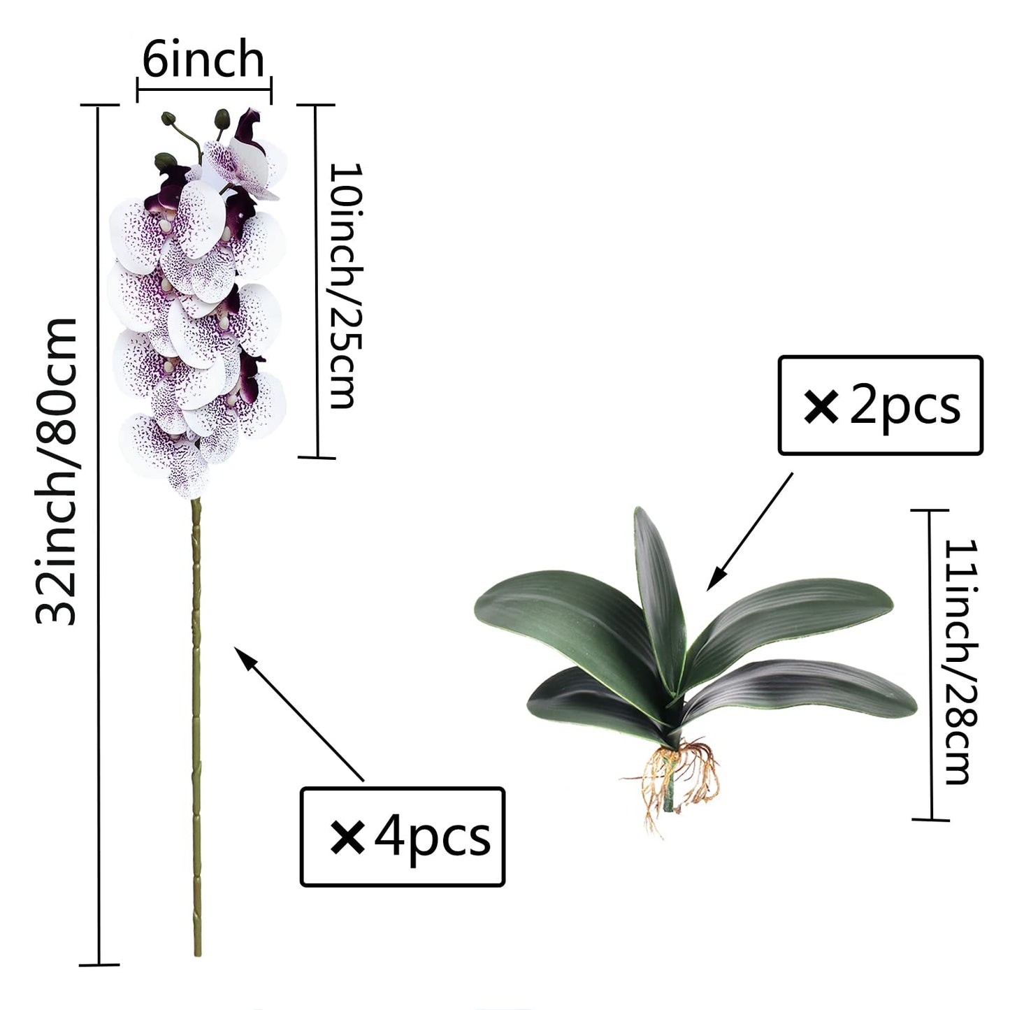 FagusHome 32" Artificial Phalaenopsis Flowers 4 Pcs with 2 Bundles Leaves Artificial Orchid Flowers Stem Plants Fake Butterfly Phalaenopsis Flowers for Home Wedding Party Décor (Yellow)