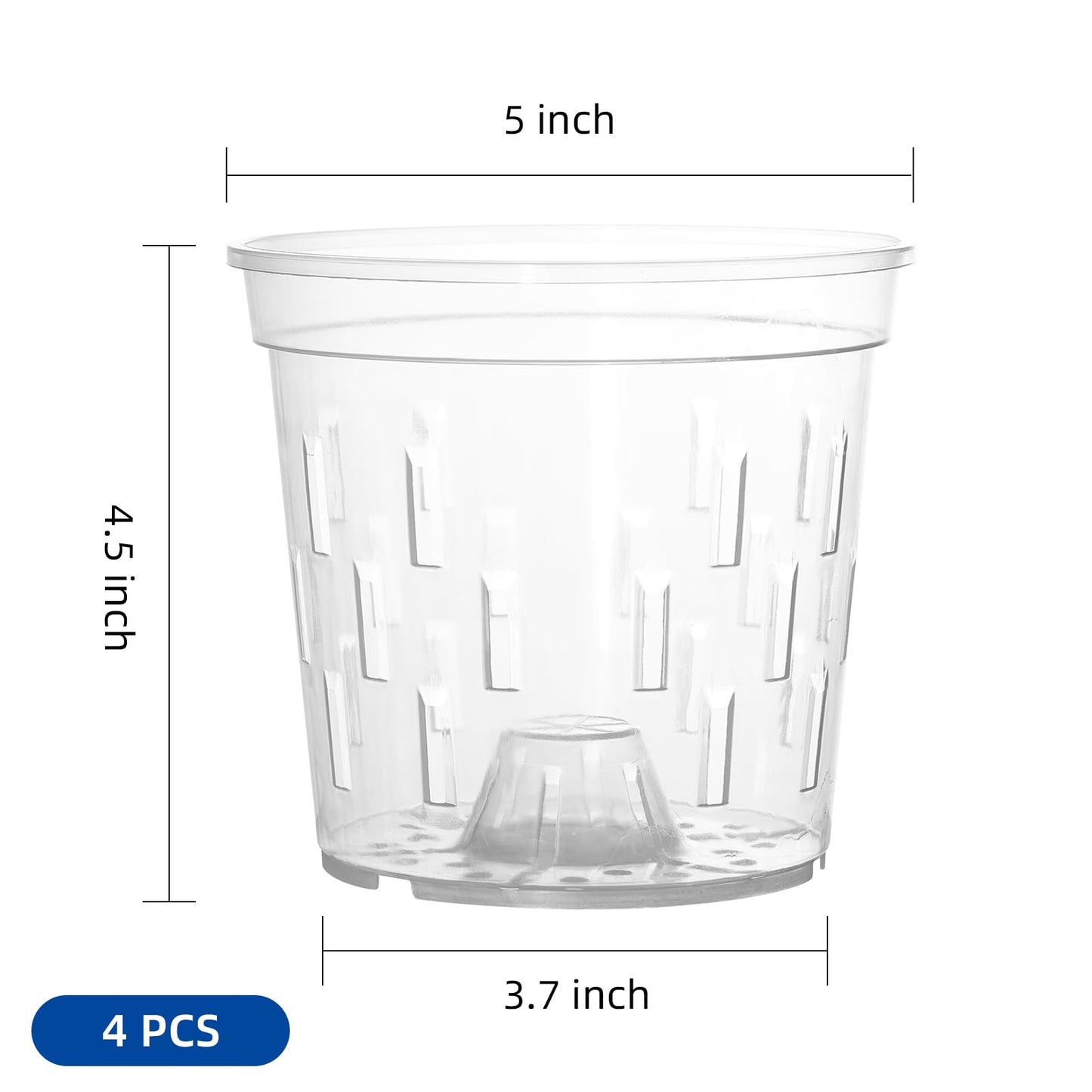 TRUEDAYS 4 Pack Orchid Pot with Saucers Garden Pot 5 Inch Clear Plastic Plant Pots with Drainage Holes for Indoor Outdoor Plants