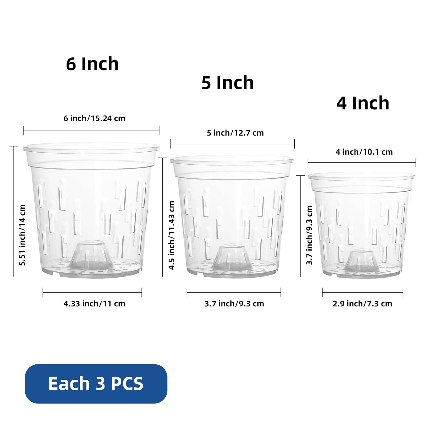 TRUEDAYS 4 Pack Orchid Pot with Saucers Garden Pot 5 Inch Clear Plastic Plant Pots with Drainage Holes for Indoor Outdoor Plants