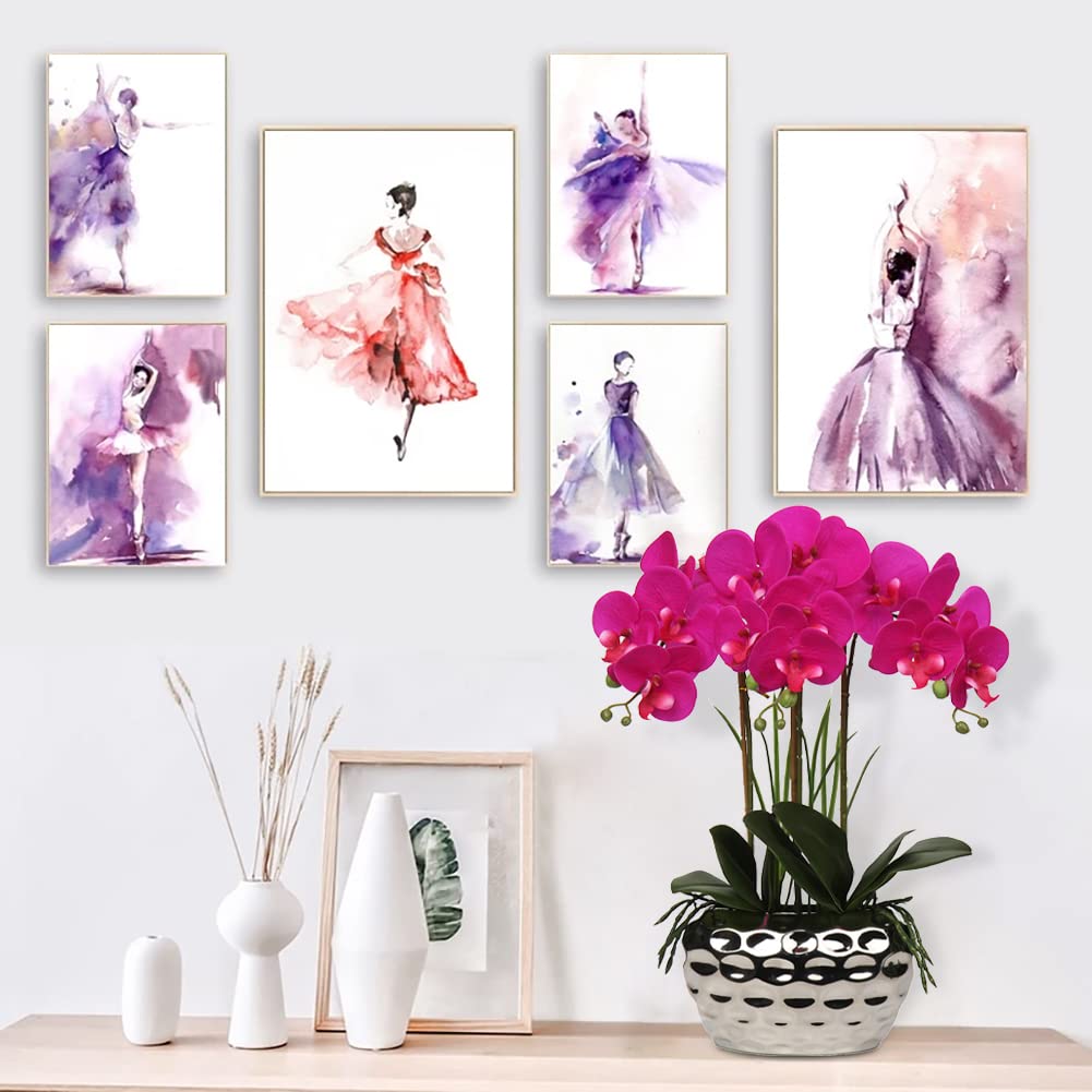 Briful Orchids Artificial Flowers 18" White Phalaenopsis Large Orchid with Silver Ceramic Pots Silk Faux Orchid Arrangement for Home Office Bathroom Living Room Table Decoration