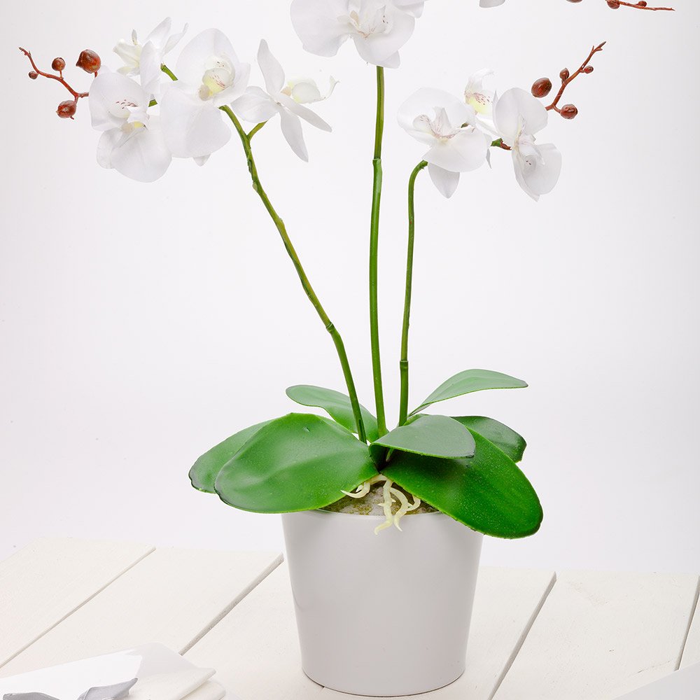 Restaurantware Faux Fiore White Orchid - White Pot - Faux Plants - 13.4"" - 1ct Box