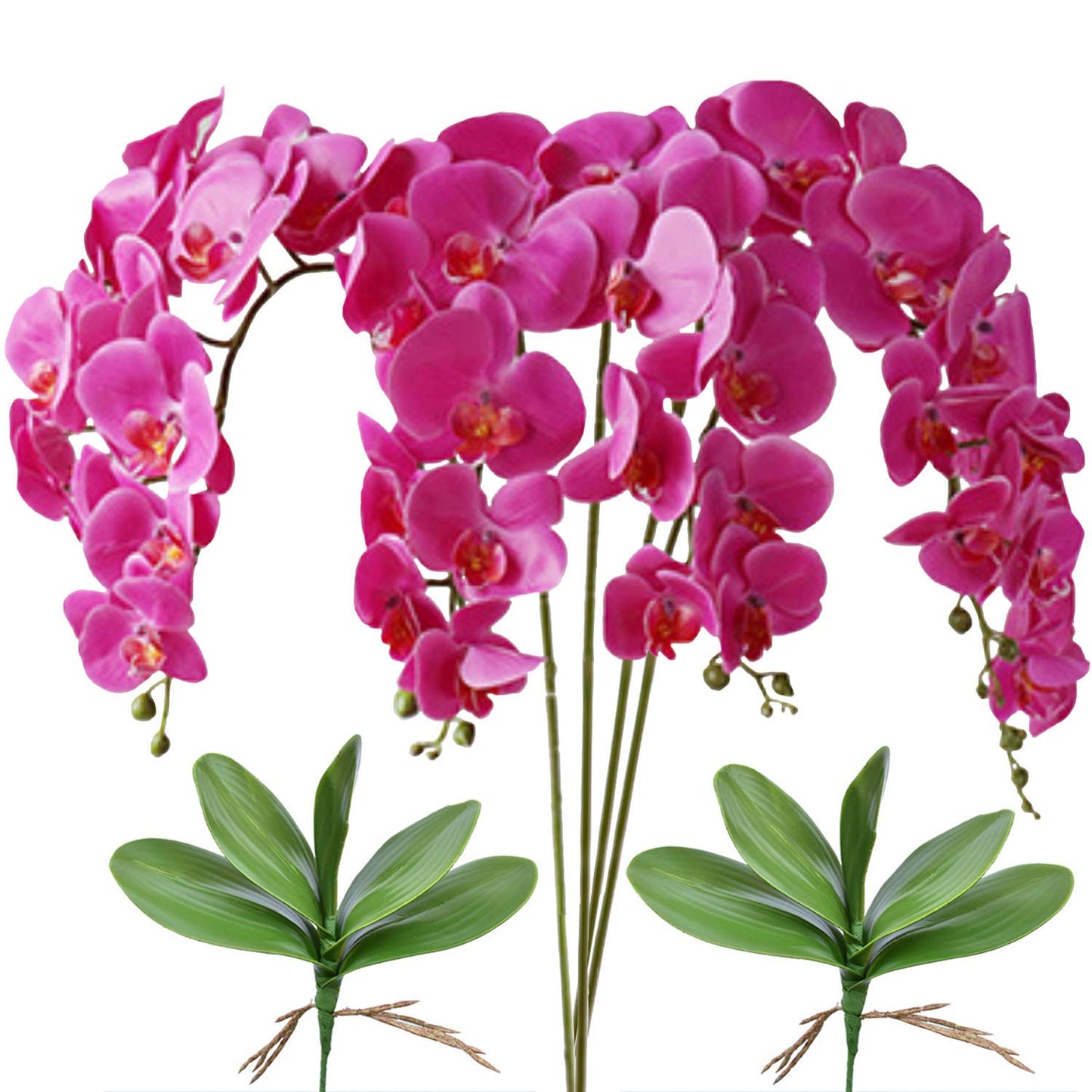 FagusHome 32" Artificial Phalaenopsis Flowers 4 Pcs with 2 Bundles Leaves Artificial Orchid Flowers Stem Plants Fake Butterfly Phalaenopsis Flowers for Home Wedding Party Décor (Yellow)