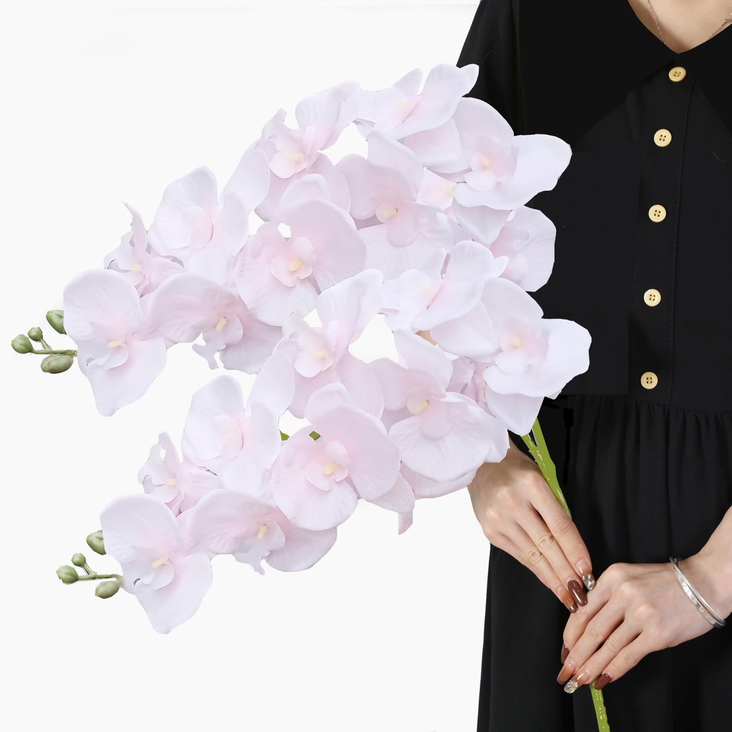 JEVA 1pack Artificial Orchid Flower Artificial Yellow Phalaenopsis Orchid Flower Arrangements Faux Orchid Flower in Gold Pot Orchid Centerpiece for Dining Room Table