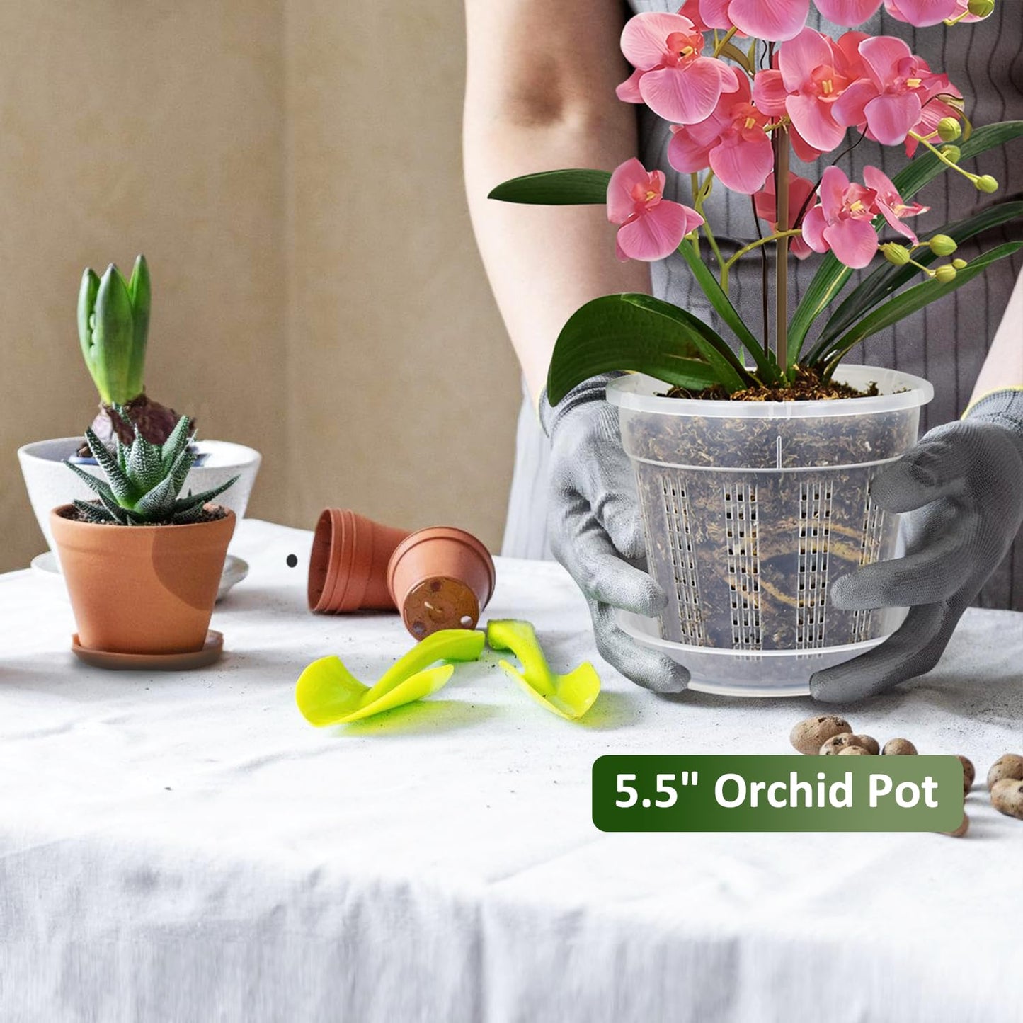 8 Pack Orchid Pot, 4.5in Orchid Pots with Holes, Orchid Pots for Repotting with Clips, Clear Plastic Plant Pot for Indoor Outdoor Plants(4.5in, 8 Pack)