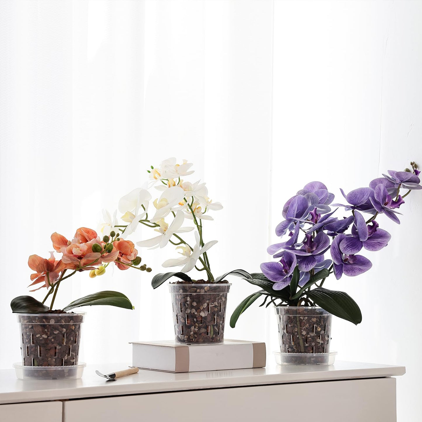 TRUEDAYS 4 Pack Orchid Pot with Saucers Garden Pot 5 Inch Clear Plastic Plant Pots with Drainage Holes for Indoor Outdoor Plants