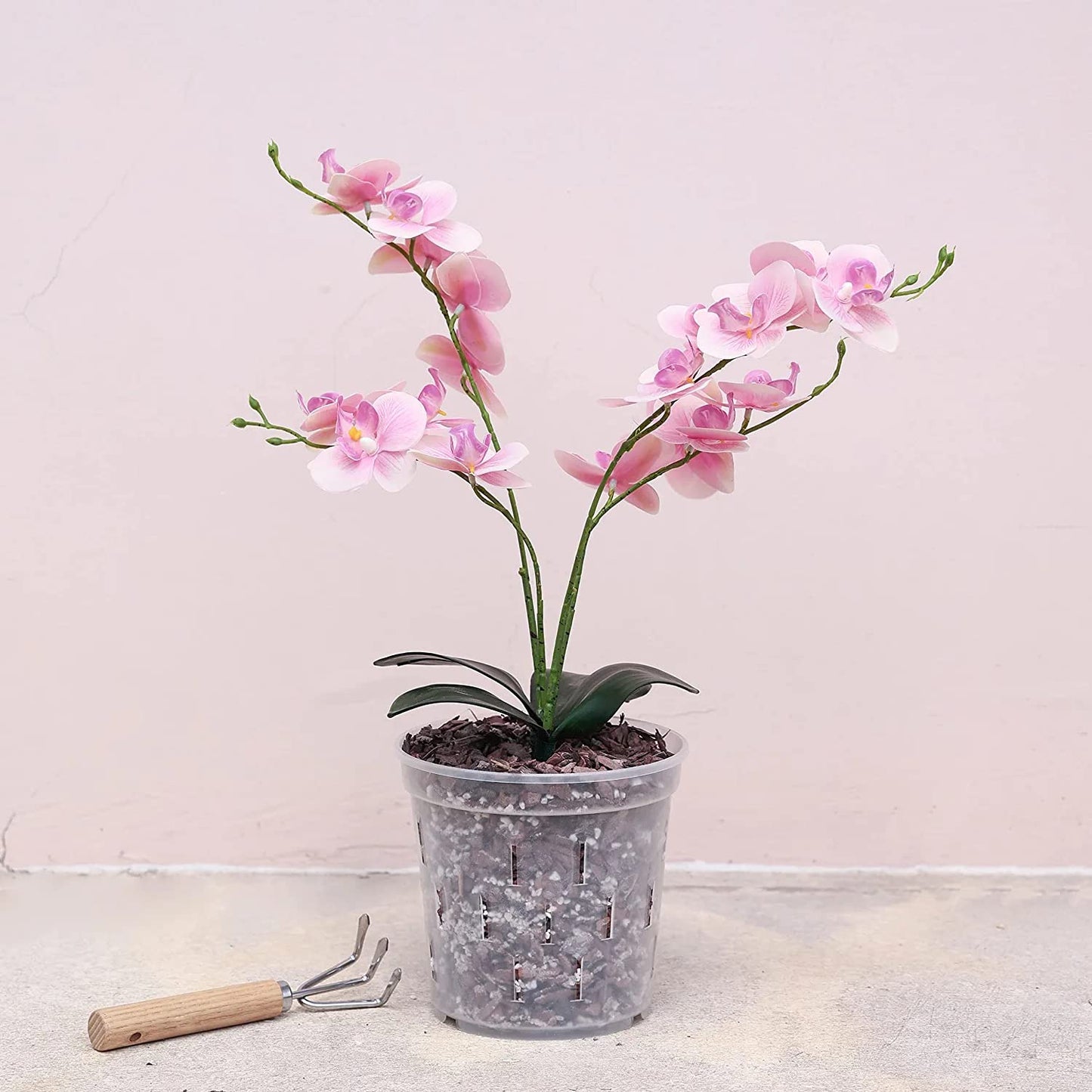 TRUEDAYS 4 Pack Orchid Pot with Saucers Garden Pot 5 Inch Clear Plastic Plant Pots with Drainage Holes for Indoor Outdoor Plants
