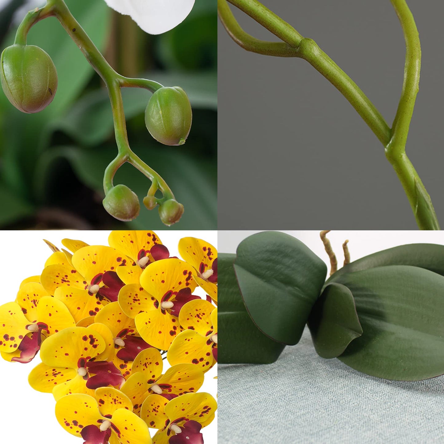 FagusHome 32" Artificial Phalaenopsis Flowers 4 Pcs with 2 Bundles Leaves Artificial Orchid Flowers Stem Plants Fake Butterfly Phalaenopsis Flowers for Home Wedding Party Décor (Yellow)