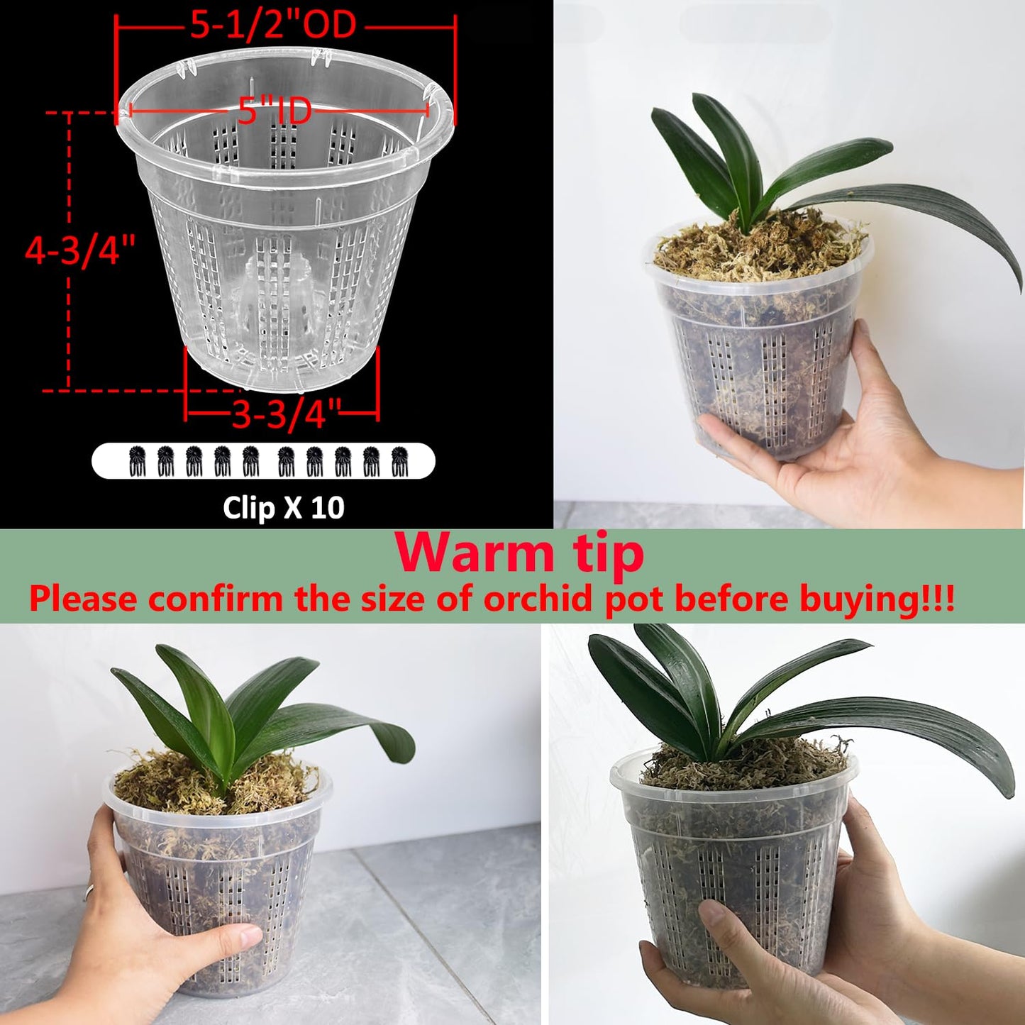 8 Pack Orchid Pot, 4.5in Orchid Pots with Holes, Orchid Pots for Repotting with Clips, Clear Plastic Plant Pot for Indoor Outdoor Plants(4.5in, 8 Pack)