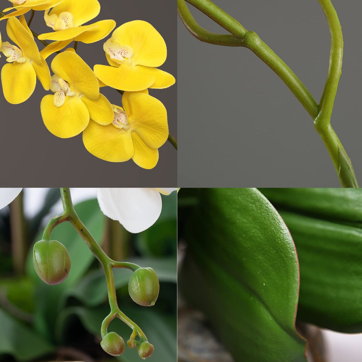FagusHome 32" Artificial Phalaenopsis Flowers 4 Pcs with 2 Bundles Leaves Artificial Orchid Flowers Stem Plants Fake Butterfly Phalaenopsis Flowers for Home Wedding Party Décor (Yellow)