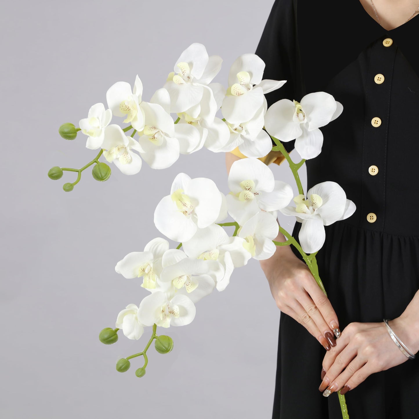 JEVA 1pack Artificial Orchid Flower Artificial Yellow Phalaenopsis Orchid Flower Arrangements Faux Orchid Flower in Gold Pot Orchid Centerpiece for Dining Room Table