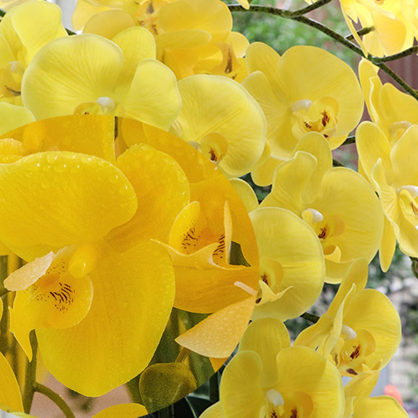 FagusHome 32" Artificial Phalaenopsis Flowers 4 Pcs with 2 Bundles Leaves Artificial Orchid Flowers Stem Plants Fake Butterfly Phalaenopsis Flowers for Home Wedding Party Décor (Yellow)