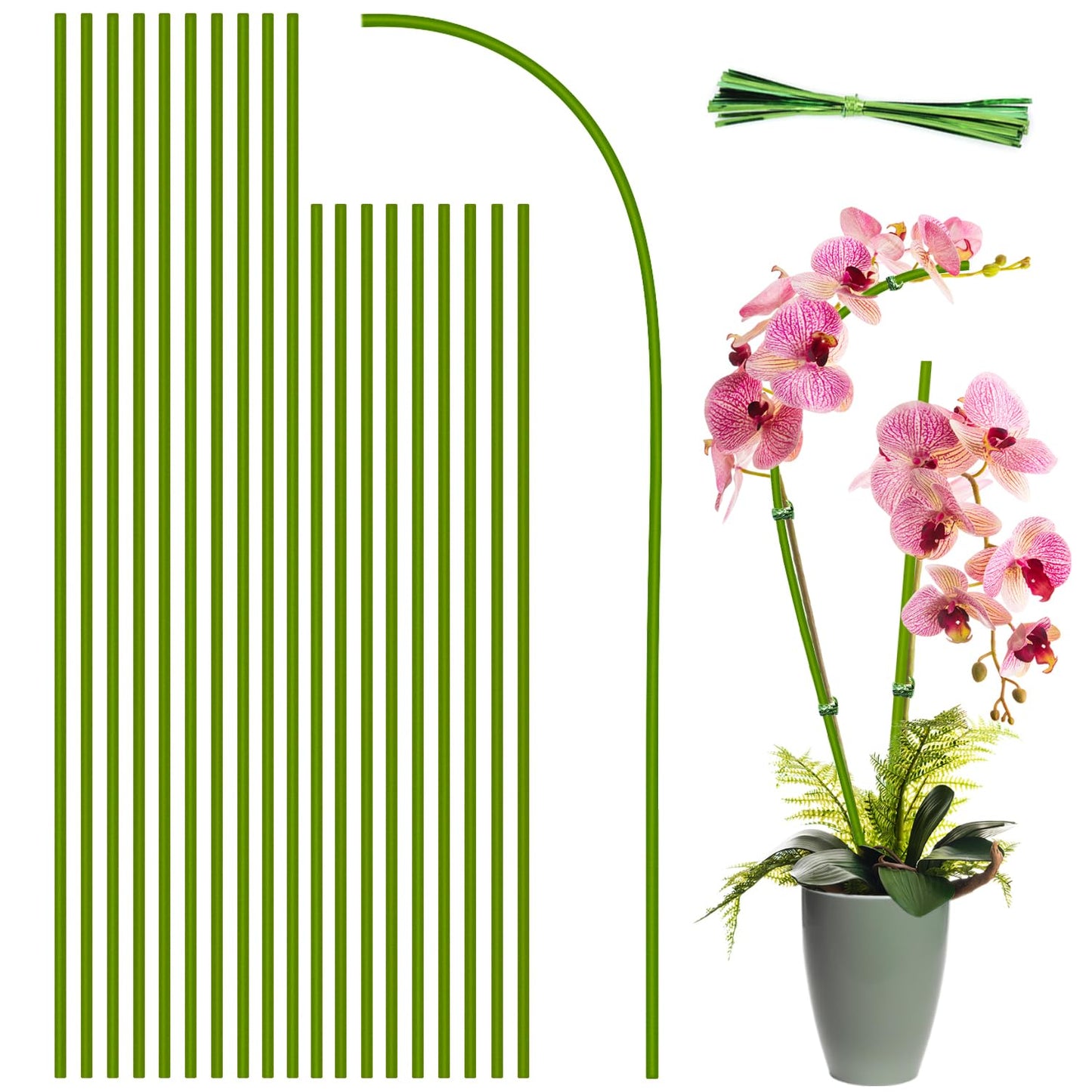 Plant Stakes,Plant Sticks,LECAMEBOR 20PCS Bendable Orchid Stakes Single Stem Plant Support Stakes for Indoor and Outdoor Plants, Potted Plants, Flowers, Peonies, and Roses -16inch&18inch(Brown)