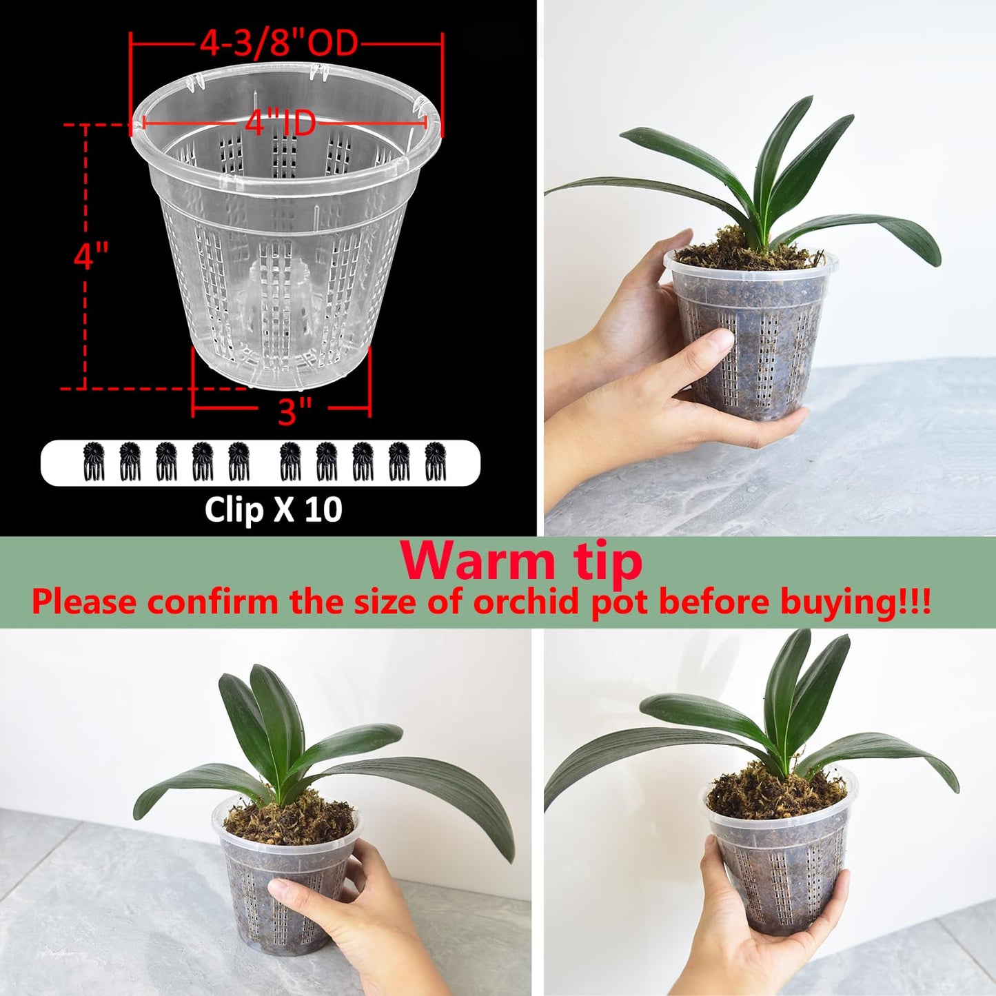 8 Pack Orchid Pot, 4.5in Orchid Pots with Holes, Orchid Pots for Repotting with Clips, Clear Plastic Plant Pot for Indoor Outdoor Plants(4.5in, 8 Pack)