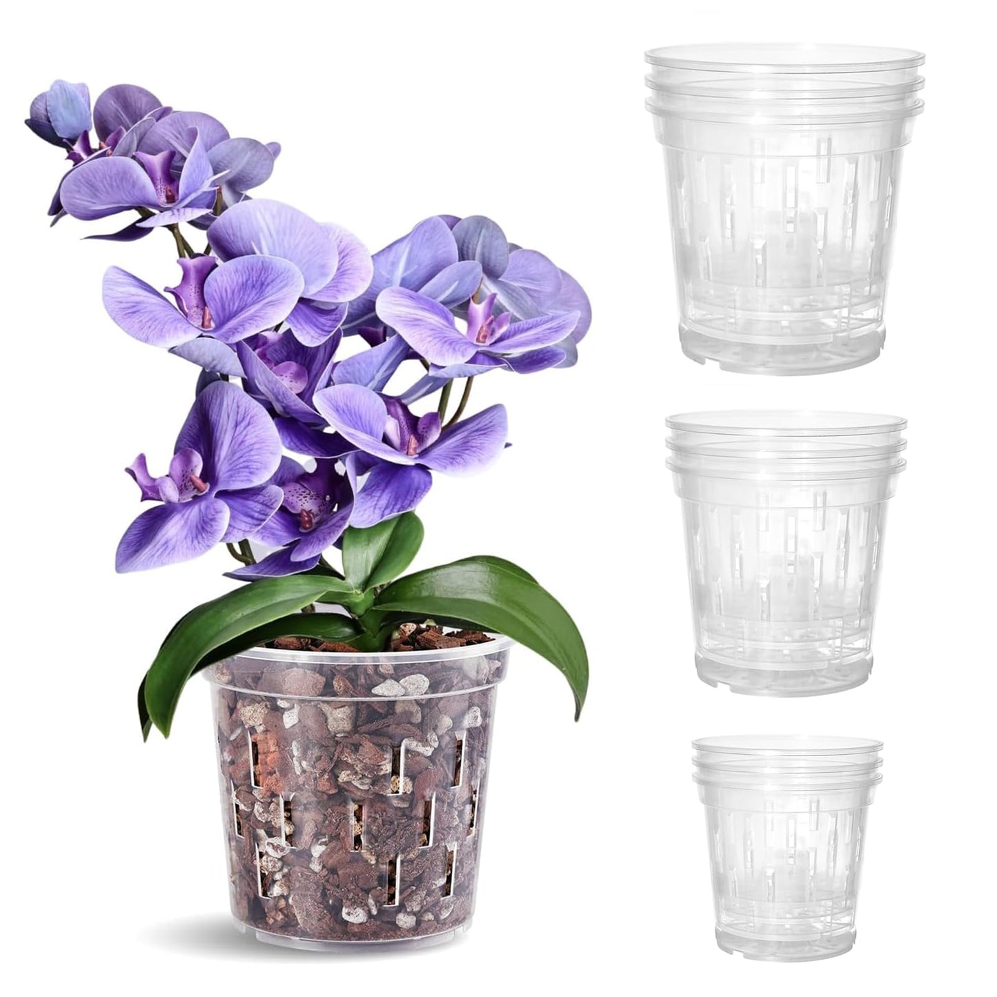 TRUEDAYS 4 Pack Orchid Pot with Saucers Garden Pot 5 Inch Clear Plastic Plant Pots with Drainage Holes for Indoor Outdoor Plants