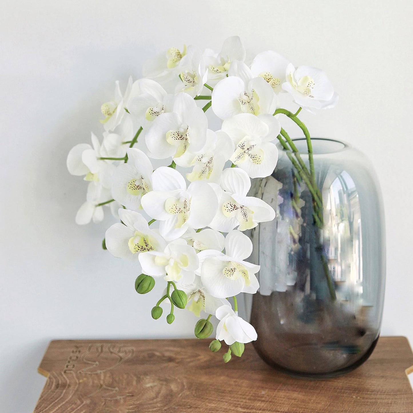 JEVA 1pack Artificial Orchid Flower Artificial Yellow Phalaenopsis Orchid Flower Arrangements Faux Orchid Flower in Gold Pot Orchid Centerpiece for Dining Room Table