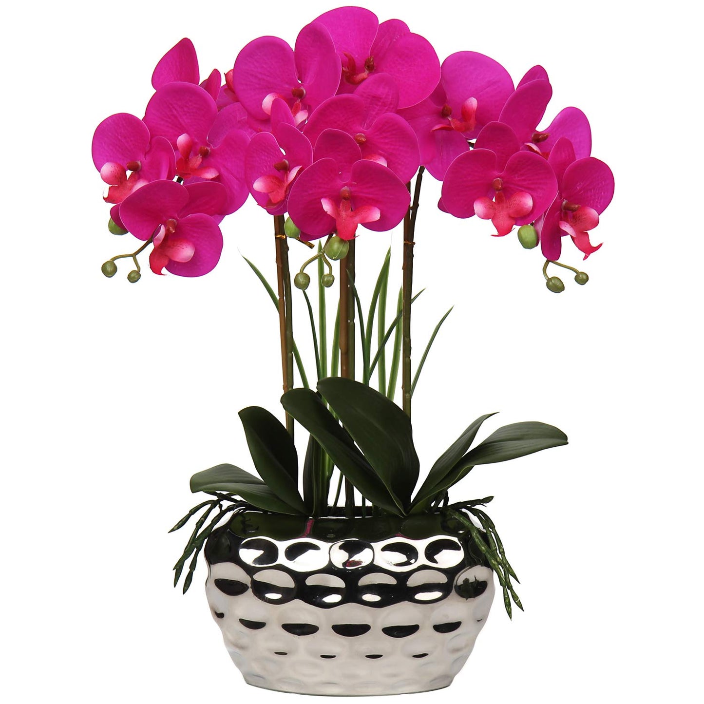 Briful Orchids Artificial Flowers 18" White Phalaenopsis Large Orchid with Silver Ceramic Pots Silk Faux Orchid Arrangement for Home Office Bathroom Living Room Table Decoration