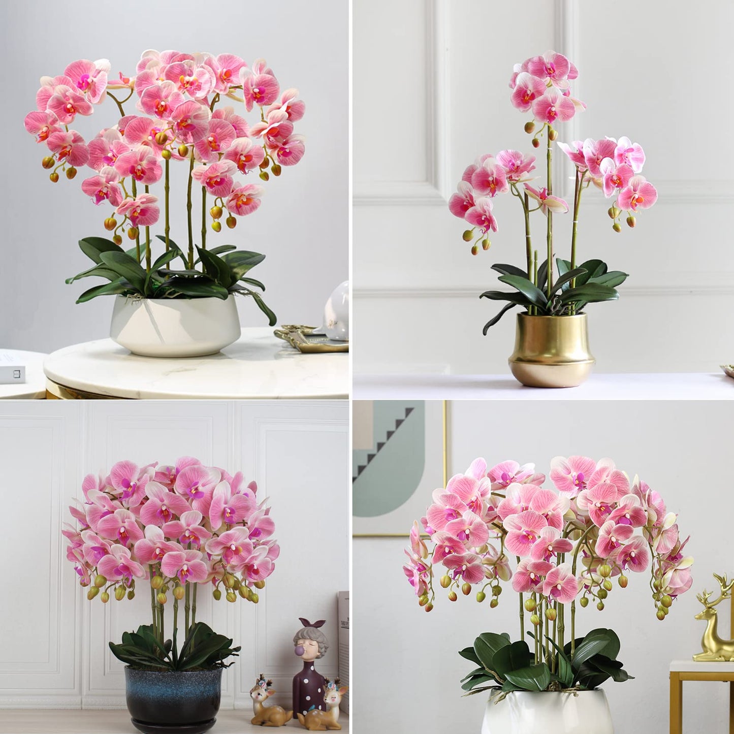 FagusHome 32" Artificial Phalaenopsis Flowers 4 Pcs with 2 Bundles Leaves Artificial Orchid Flowers Stem Plants Fake Butterfly Phalaenopsis Flowers for Home Wedding Party Décor (Yellow)