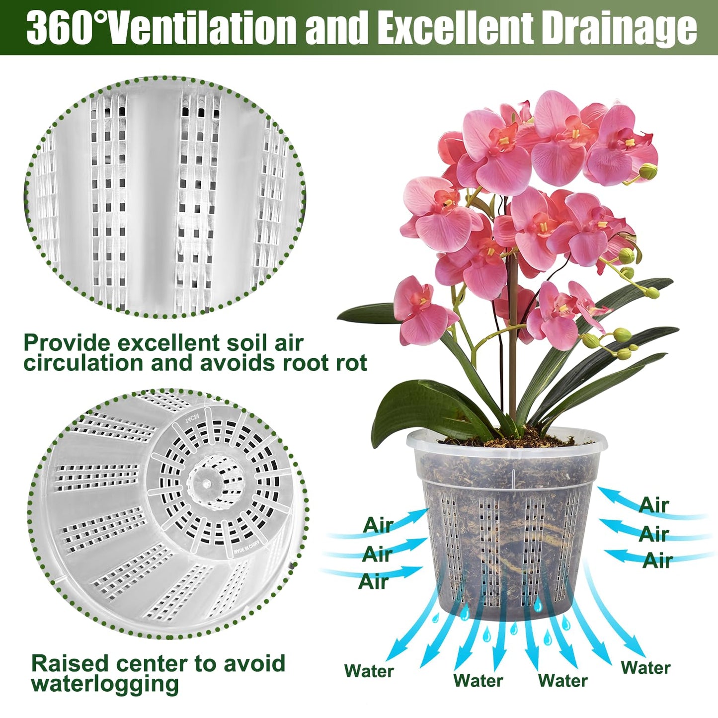 8 Pack Orchid Pot, 4.5in Orchid Pots with Holes, Orchid Pots for Repotting with Clips, Clear Plastic Plant Pot for Indoor Outdoor Plants(4.5in, 8 Pack)