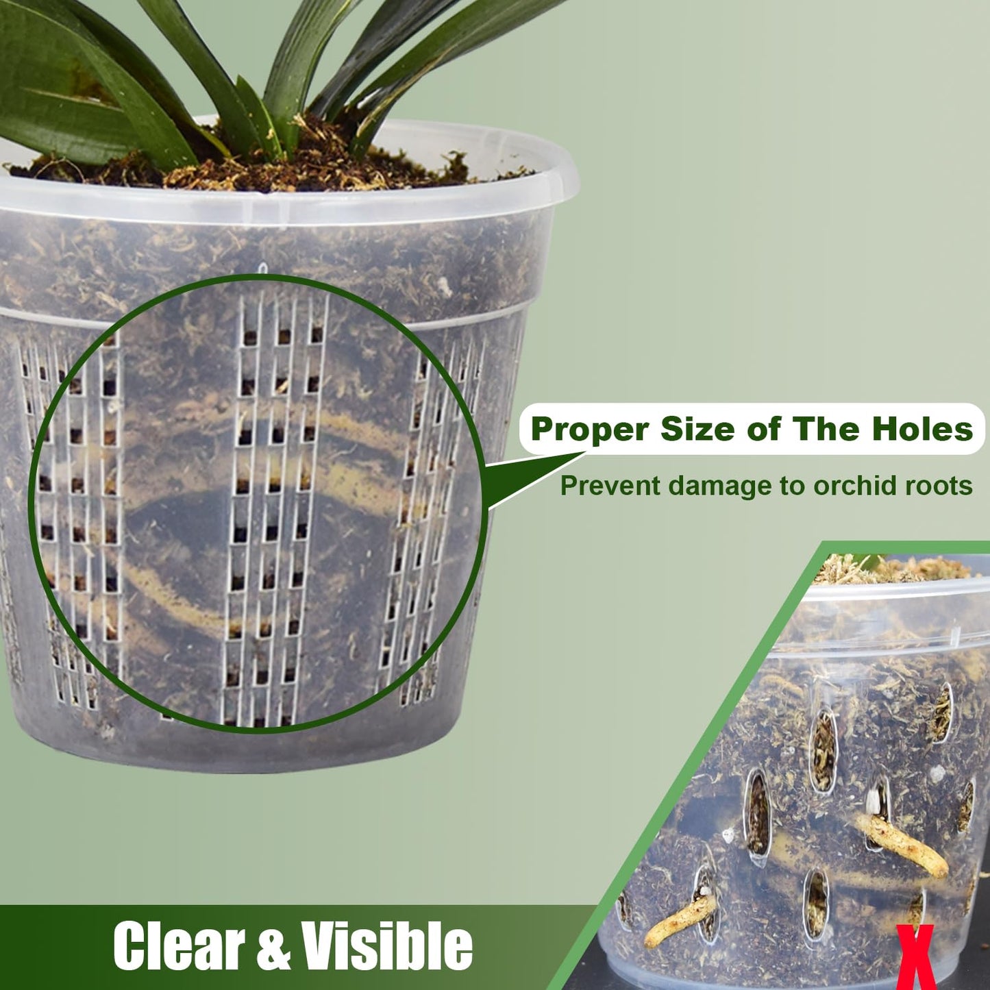 8 Pack Orchid Pot, 4.5in Orchid Pots with Holes, Orchid Pots for Repotting with Clips, Clear Plastic Plant Pot for Indoor Outdoor Plants(4.5in, 8 Pack)