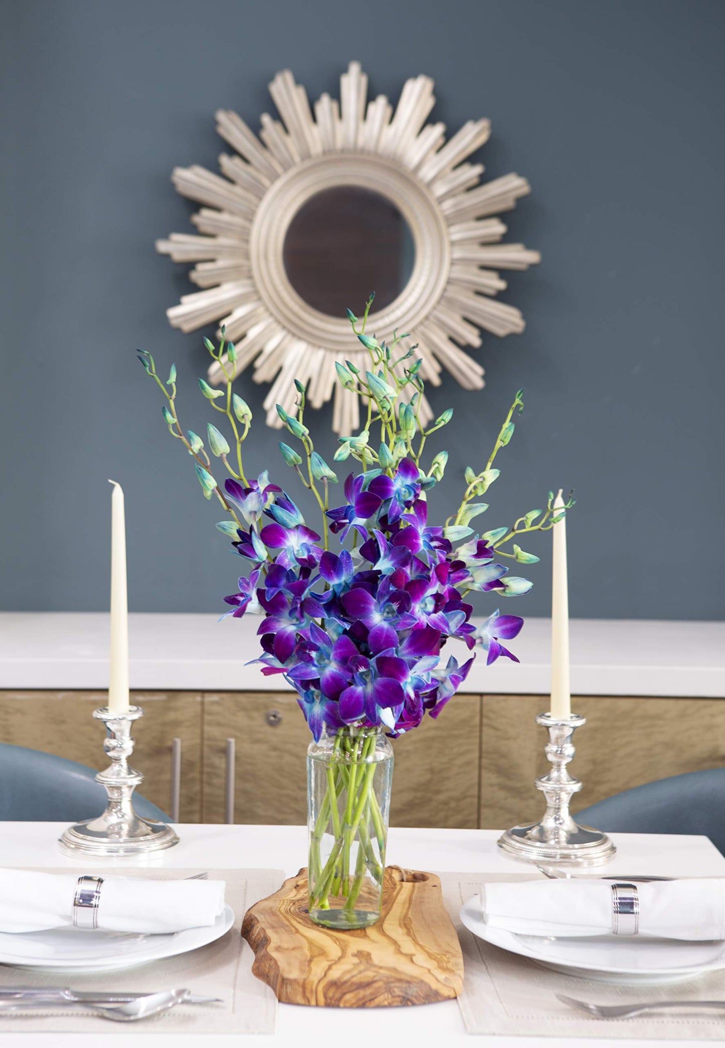 Exotic Sapphire Orchid Bouquet Of 20 Fresh Blue Dendrobium Orchids with Vase - Holidays Collection - KaBloom Prime Next Day - Gift for Birthday, Anniversary, Mother’s Day Fresh Flowers