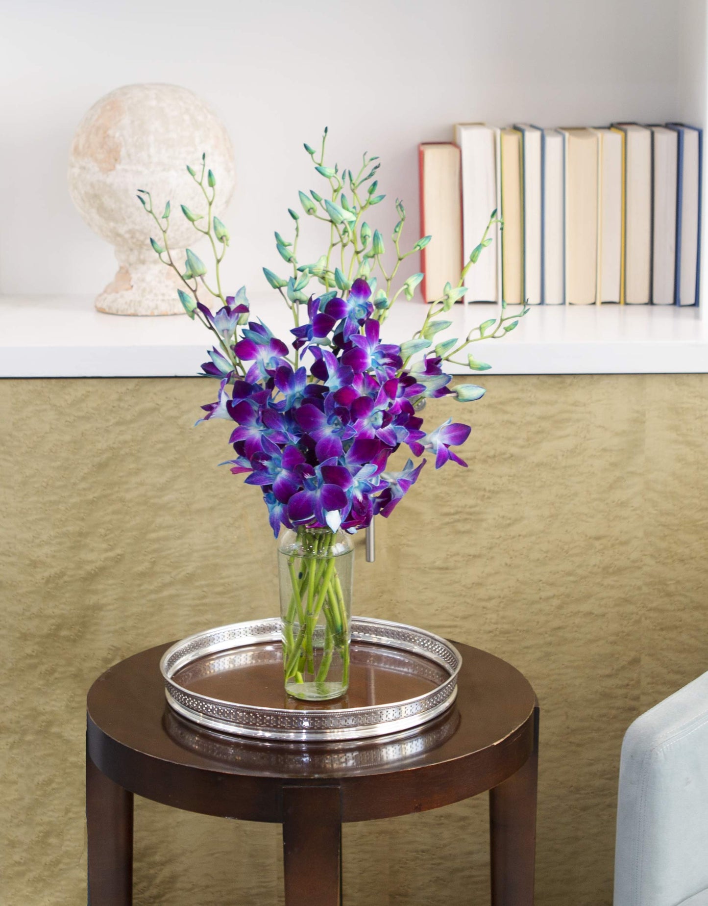 Exotic Sapphire Orchid Bouquet Of 20 Fresh Blue Dendrobium Orchids with Vase - Holidays Collection - KaBloom Prime Next Day - Gift for Birthday, Anniversary, Mother’s Day Fresh Flowers