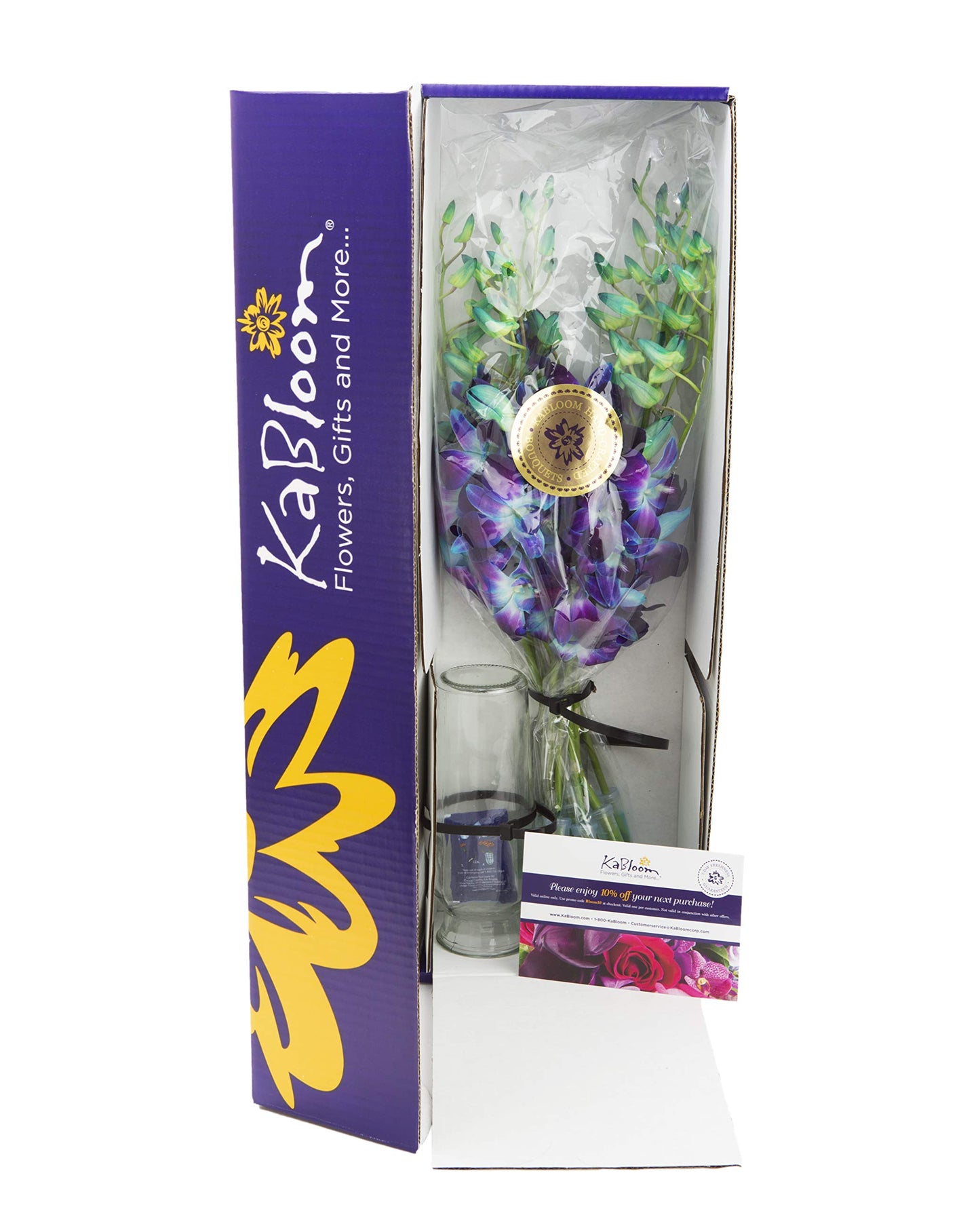 Exotic Sapphire Orchid Bouquet Of 20 Fresh Blue Dendrobium Orchids with Vase - Holidays Collection - KaBloom Prime Next Day - Gift for Birthday, Anniversary, Mother’s Day Fresh Flowers