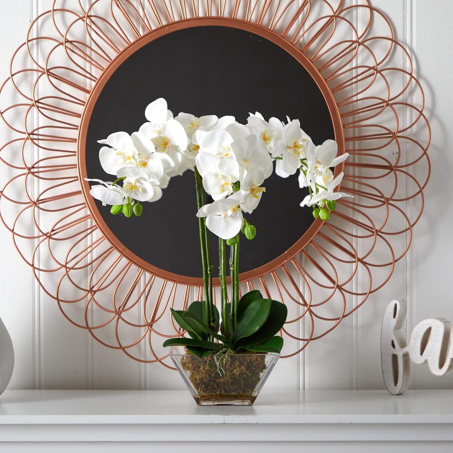 Nearly Natural 4570 Triple Phalaenopsis Orchid in Glass Vase,Green/White