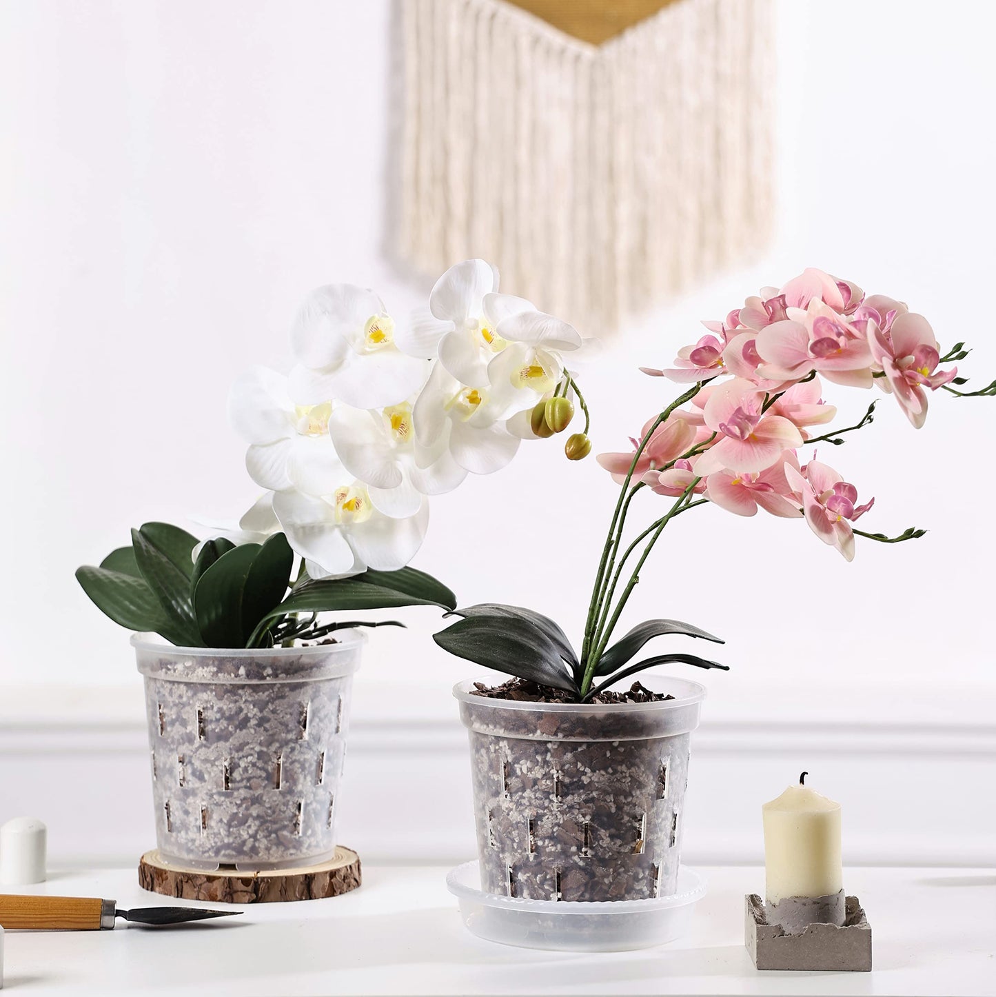 TRUEDAYS 4 Pack Orchid Pot with Saucers Garden Pot 5 Inch Clear Plastic Plant Pots with Drainage Holes for Indoor Outdoor Plants