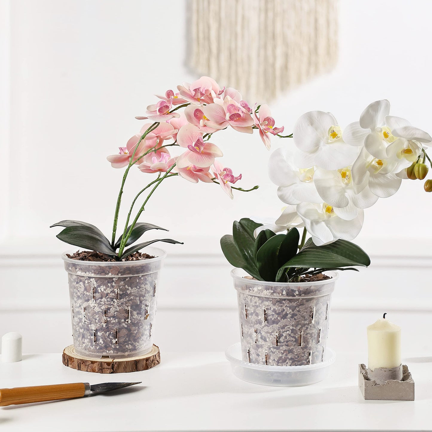 TRUEDAYS 4 Pack Orchid Pot with Saucers Garden Pot 5 Inch Clear Plastic Plant Pots with Drainage Holes for Indoor Outdoor Plants