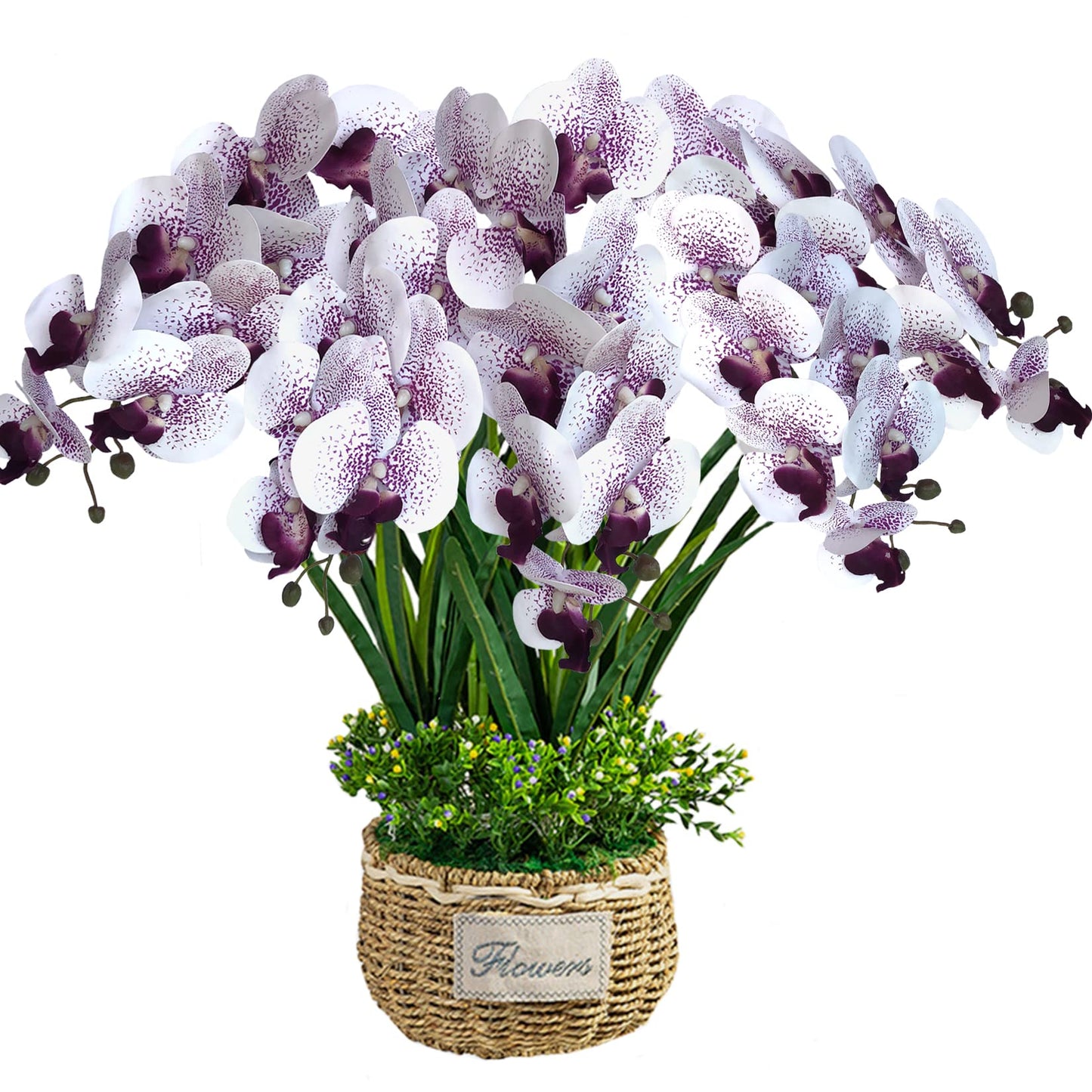FagusHome 32" Artificial Phalaenopsis Flowers 4 Pcs with 2 Bundles Leaves Artificial Orchid Flowers Stem Plants Fake Butterfly Phalaenopsis Flowers for Home Wedding Party Décor (Yellow)