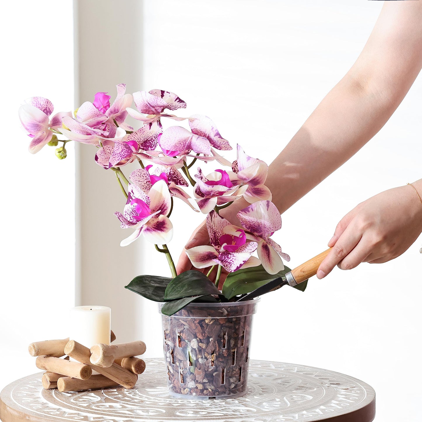 TRUEDAYS 4 Pack Orchid Pot with Saucers Garden Pot 5 Inch Clear Plastic Plant Pots with Drainage Holes for Indoor Outdoor Plants