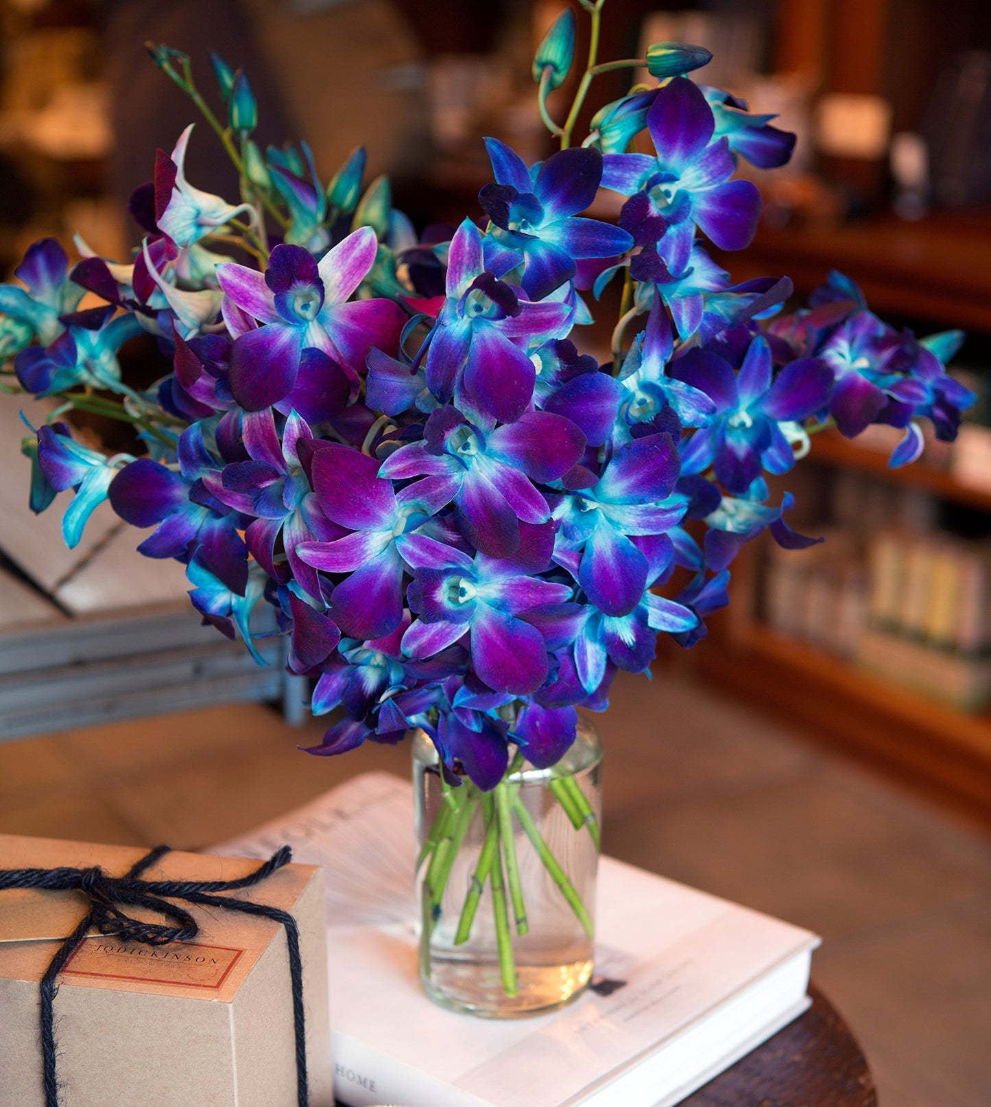 Exotic Sapphire Orchid Bouquet Of 20 Fresh Blue Dendrobium Orchids with Vase - Holidays Collection - KaBloom Prime Next Day - Gift for Birthday, Anniversary, Mother’s Day Fresh Flowers