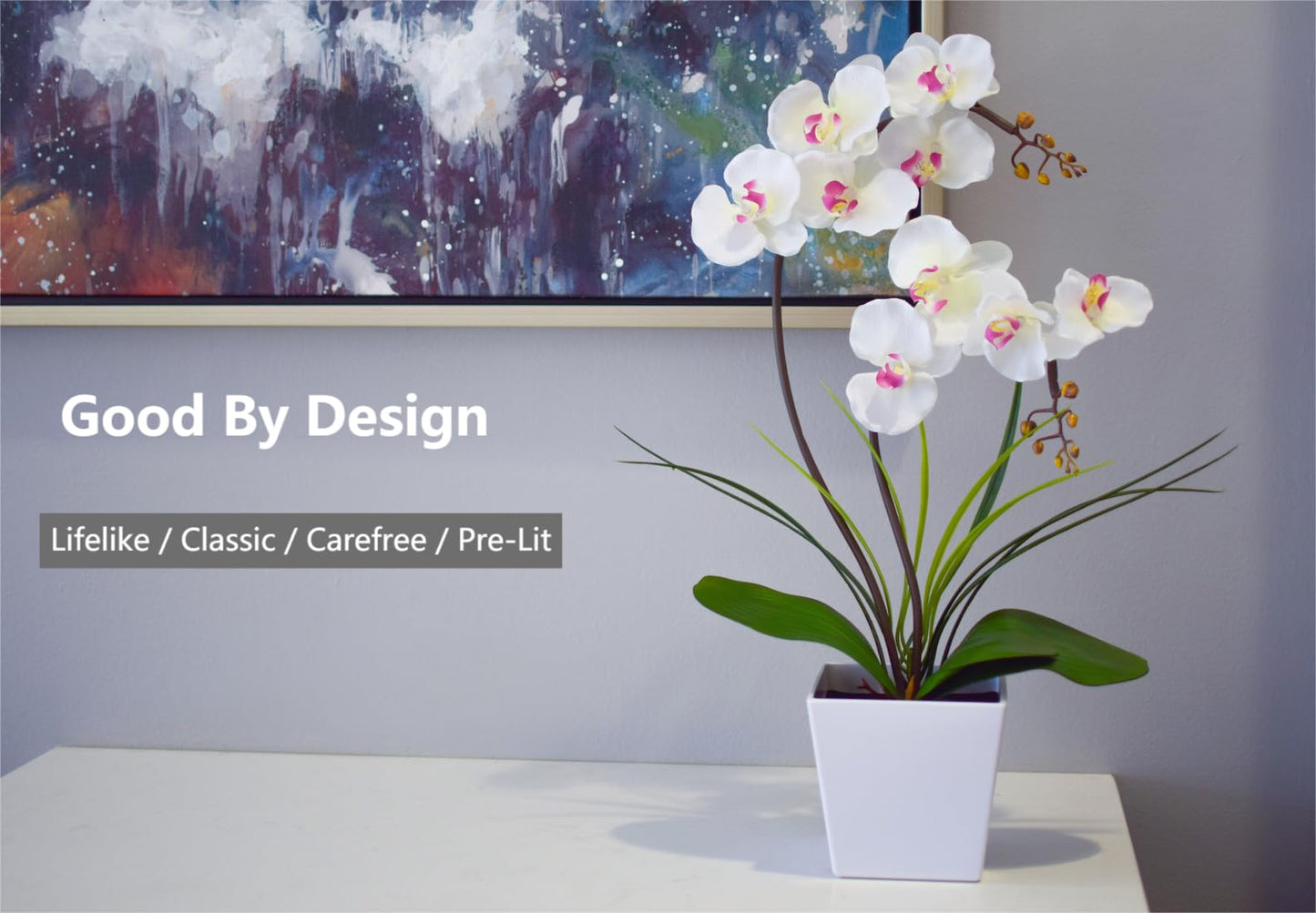 Homeseaons Orchid Lamp-LED Lighted Orchid Arrangements,Pre Lit Artificial Orchid,Light Up Flower Lights, Faux Orchid Phalaenopsis Arrangement (White)