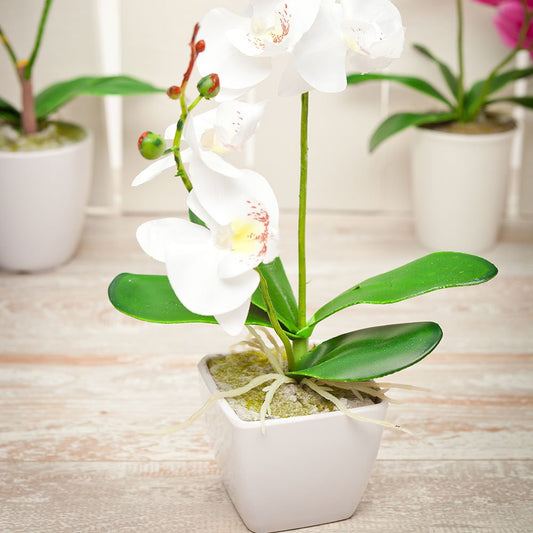 Restaurantware Faux Fiore White Orchid - White Pot - Faux Plants - 13.4"" - 1ct Box