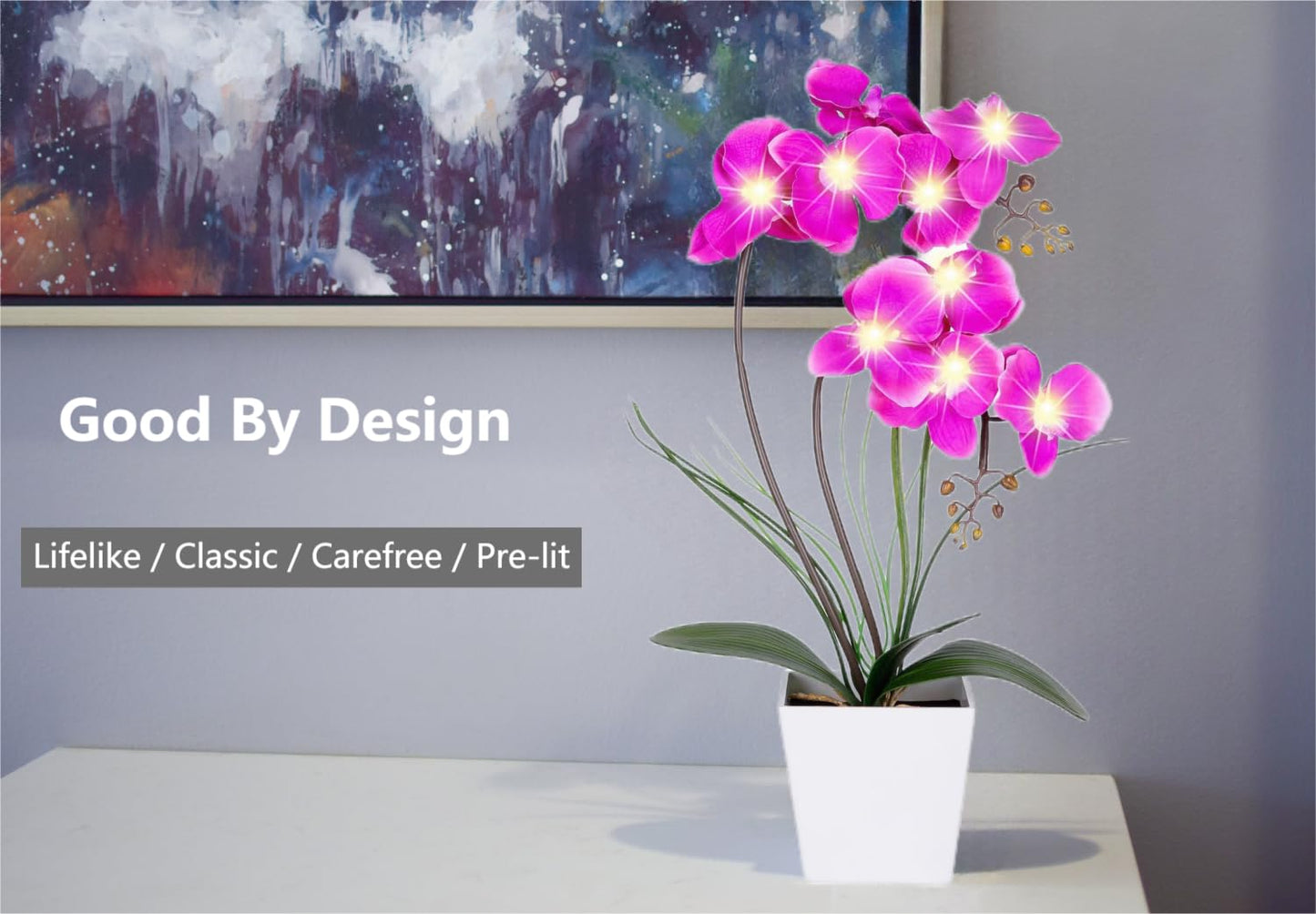 Homeseaons Orchid Lamp-LED Lighted Orchid Arrangements,Pre Lit Artificial Orchid,Light Up Flower Lights, Faux Orchid Phalaenopsis Arrangement (White)