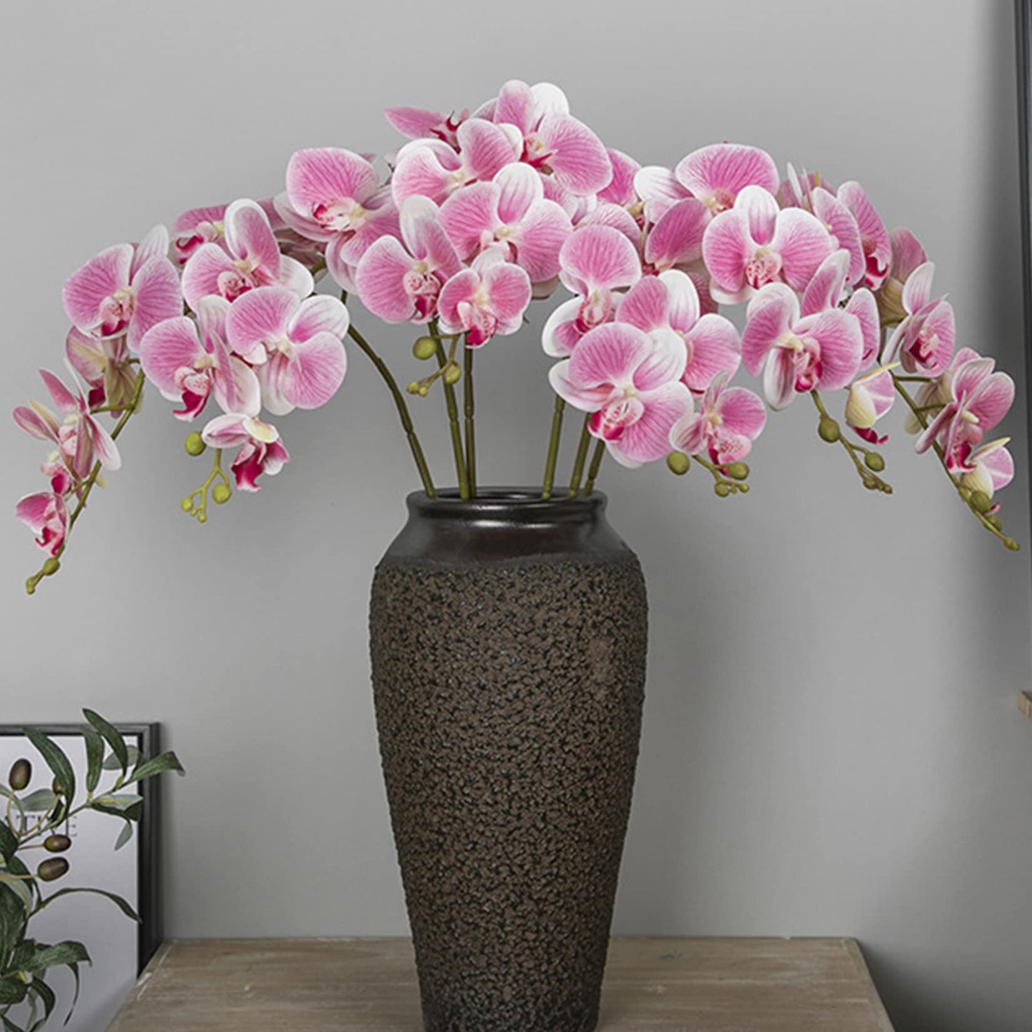 FagusHome 32" Artificial Phalaenopsis Flowers 4 Pcs with 2 Bundles Leaves Artificial Orchid Flowers Stem Plants Fake Butterfly Phalaenopsis Flowers for Home Wedding Party Décor (Yellow)